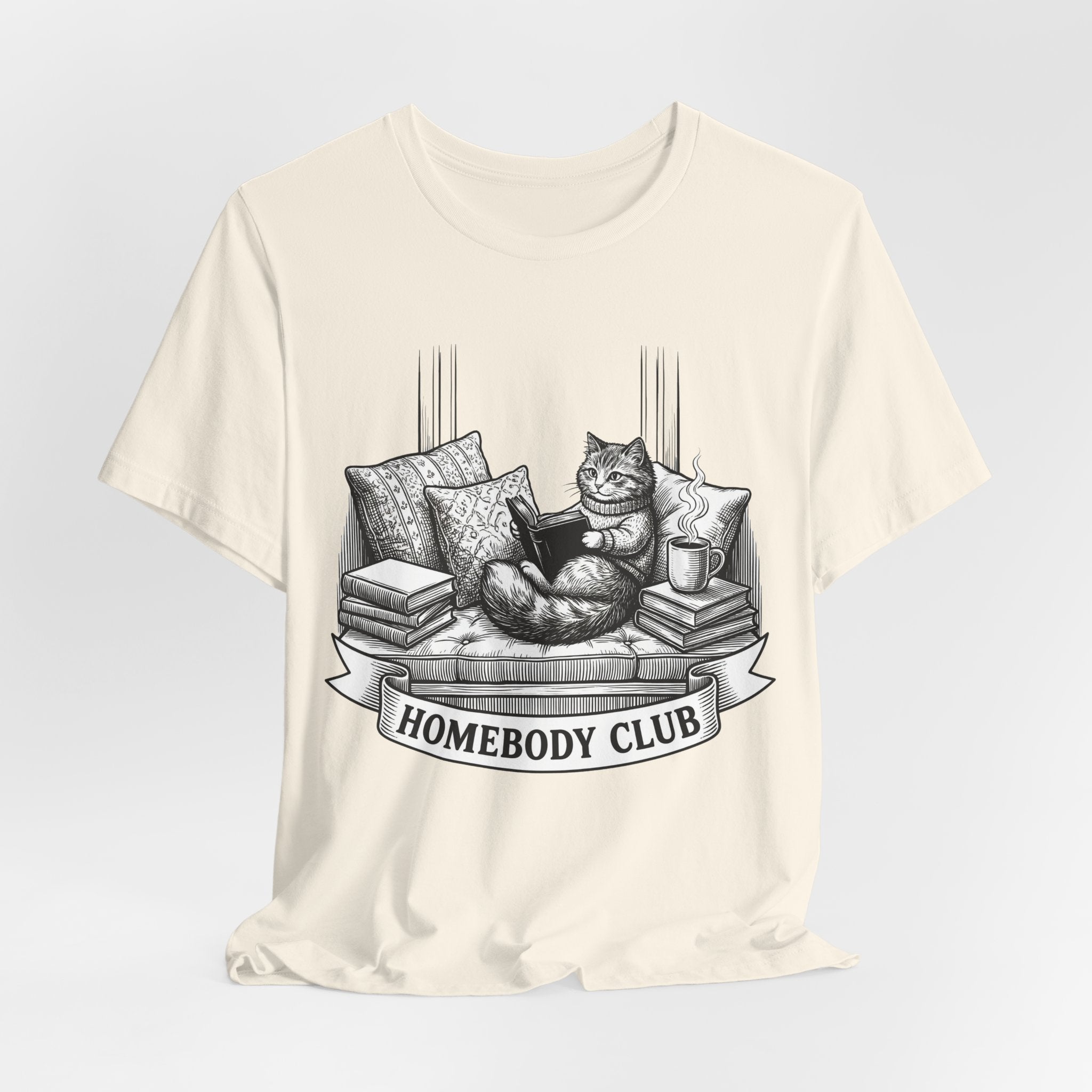 Homebody Club T-Shirt — Cozy Cat Reading Graphic Tee