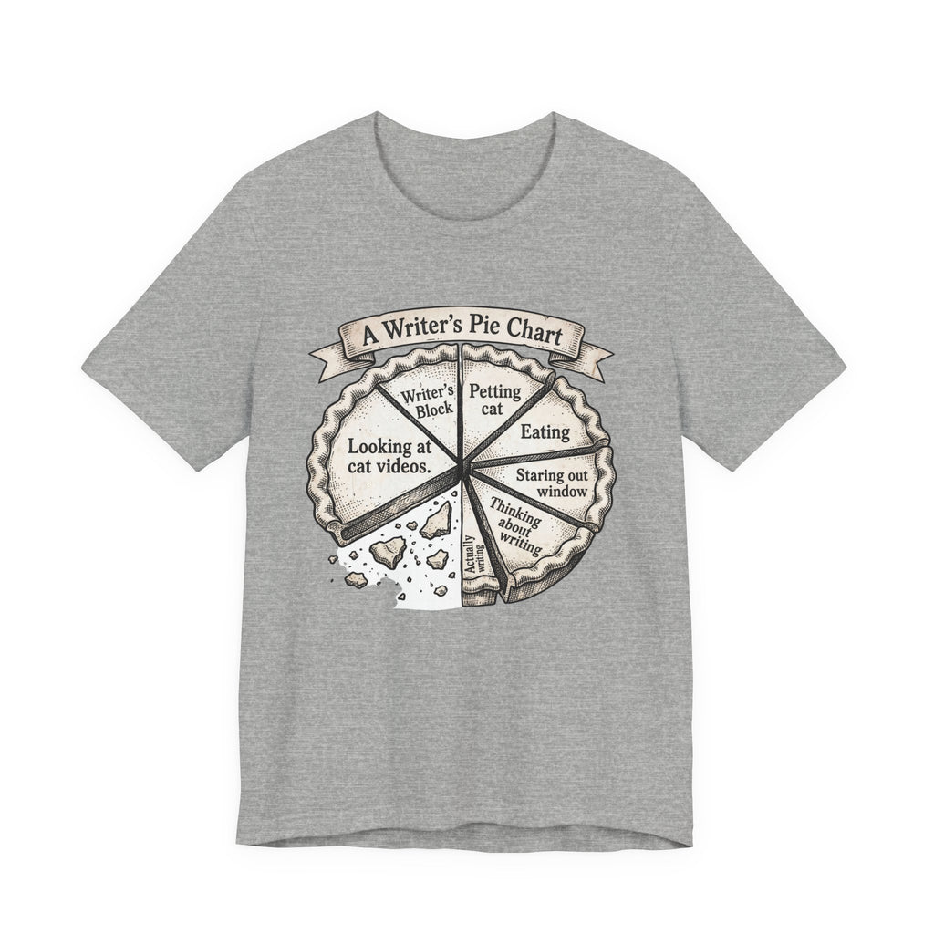 Writer’s Pie Chart T‑Shirt — Funny Cat & Writing Humor Tee