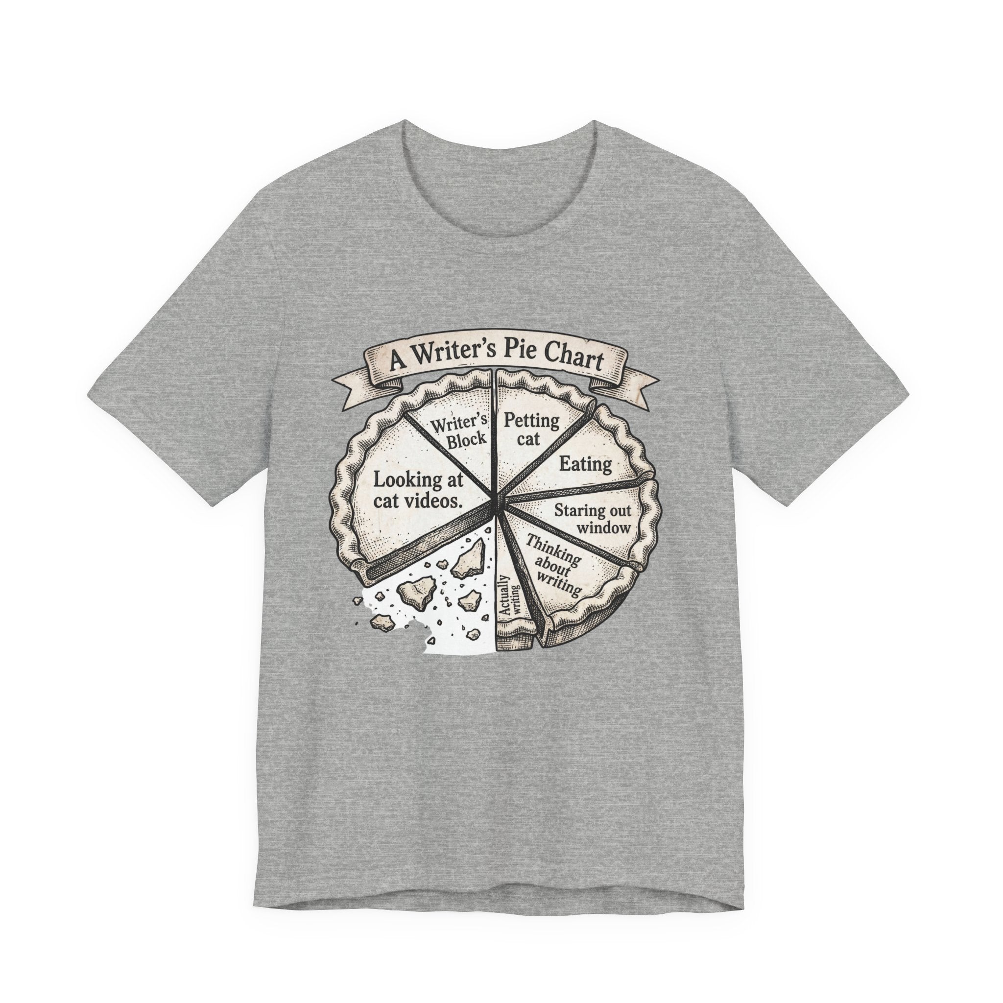 Writer’s Pie Chart T‑Shirt — Funny Cat & Writing Humor Tee