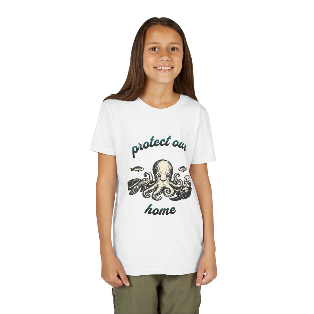 Youth Tee — "Protect Our Home" Ocean Conservation Octopus Kids T‑Shirt