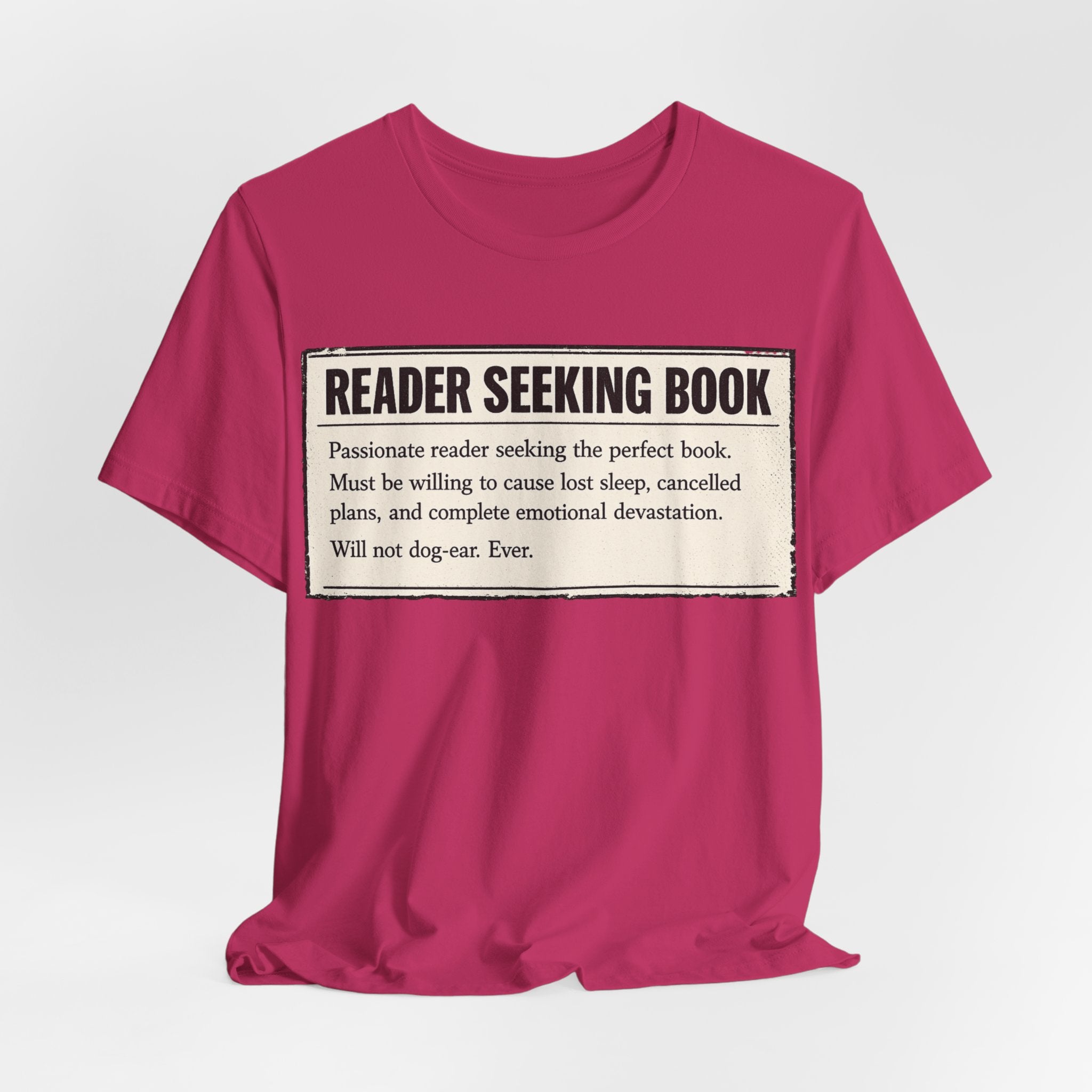 Reader Seeking Book T‑Shirt — Funny Booklover Tee ("Reader Seeking Book")
