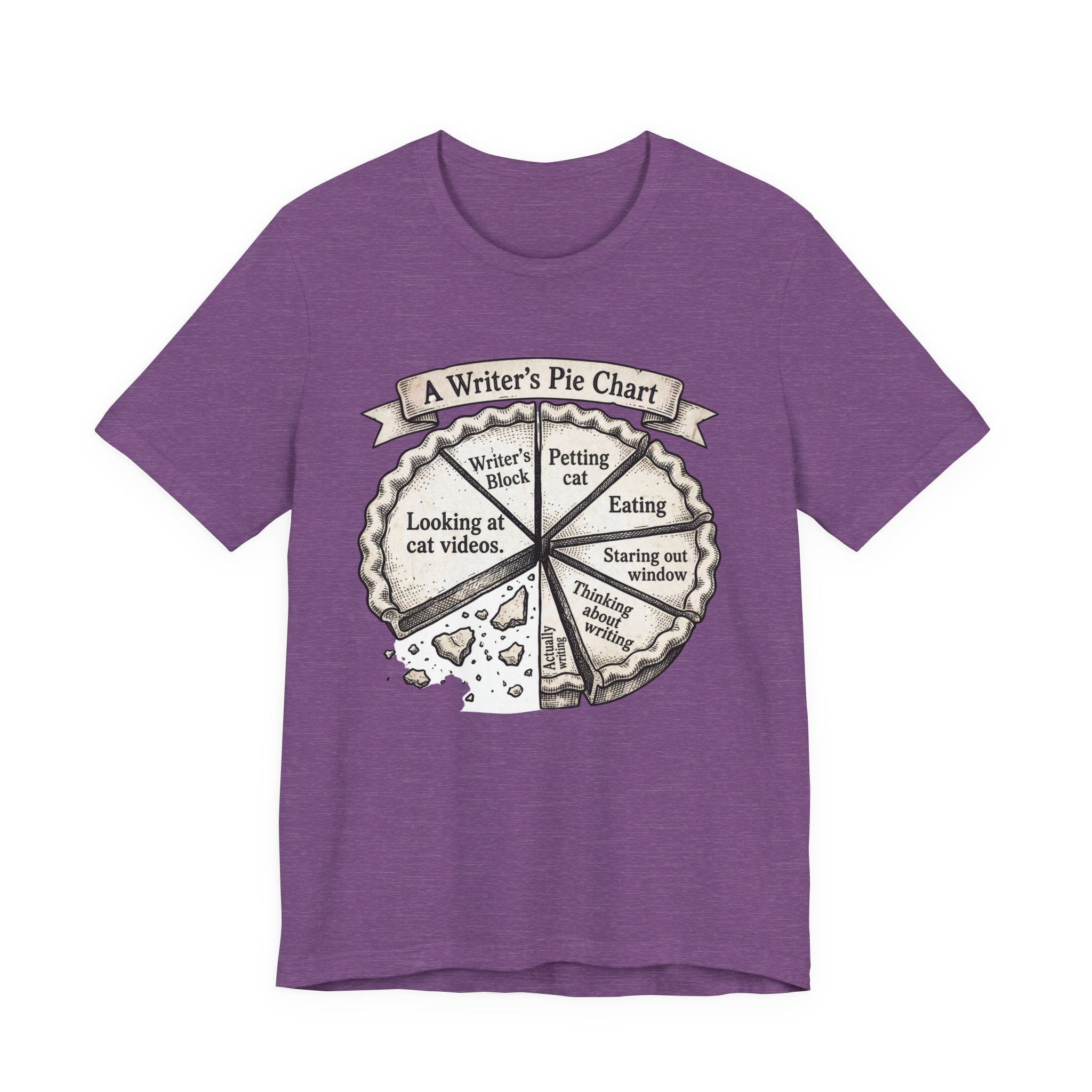 Writer’s Pie Chart T‑Shirt — Funny Cat & Writing Humor Tee