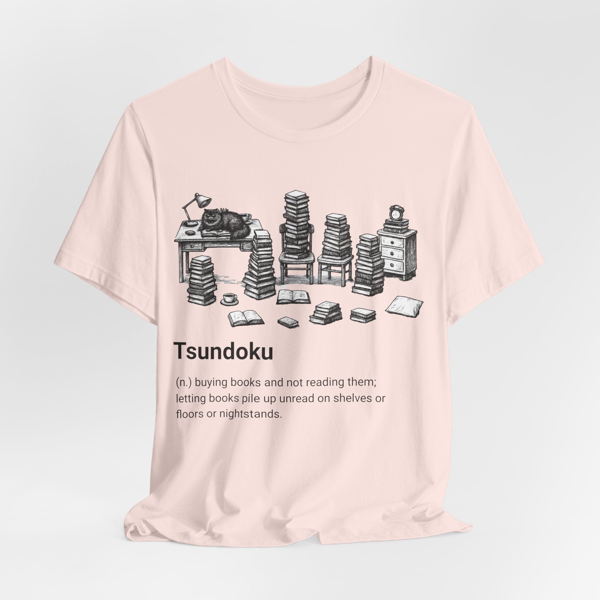 'Tsundoku' Book Pile Illustration Tee (Booklover Definition)