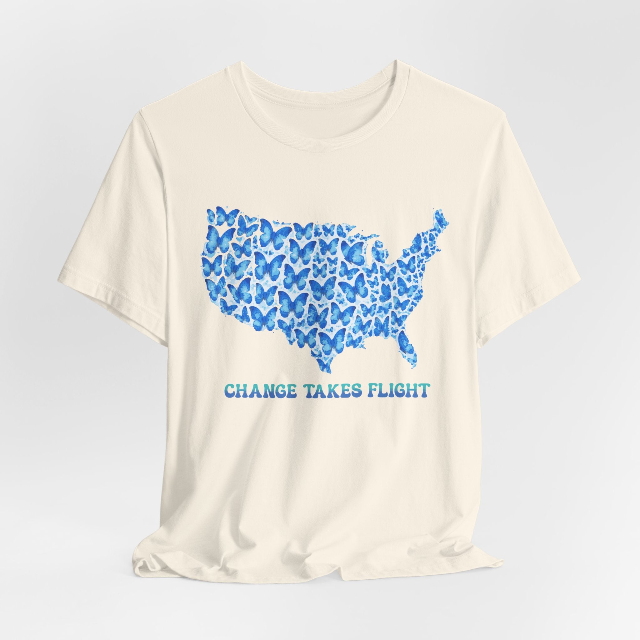 Change Takes Flight T-Shirt — Blue Butterfly USA Map Graphic Tee