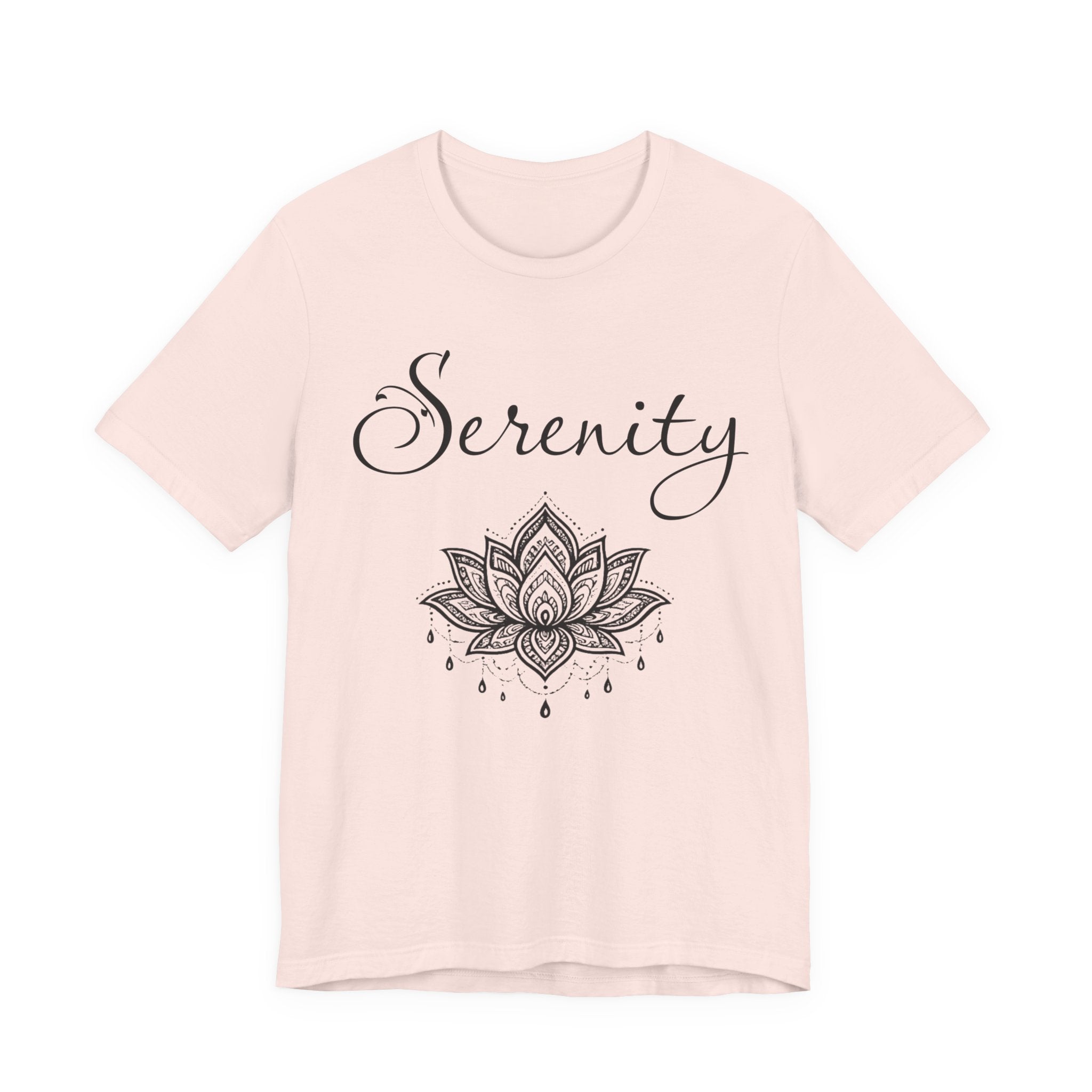 Serenity Lotus T-Shirt — Calming Yoga Tee with Script Text