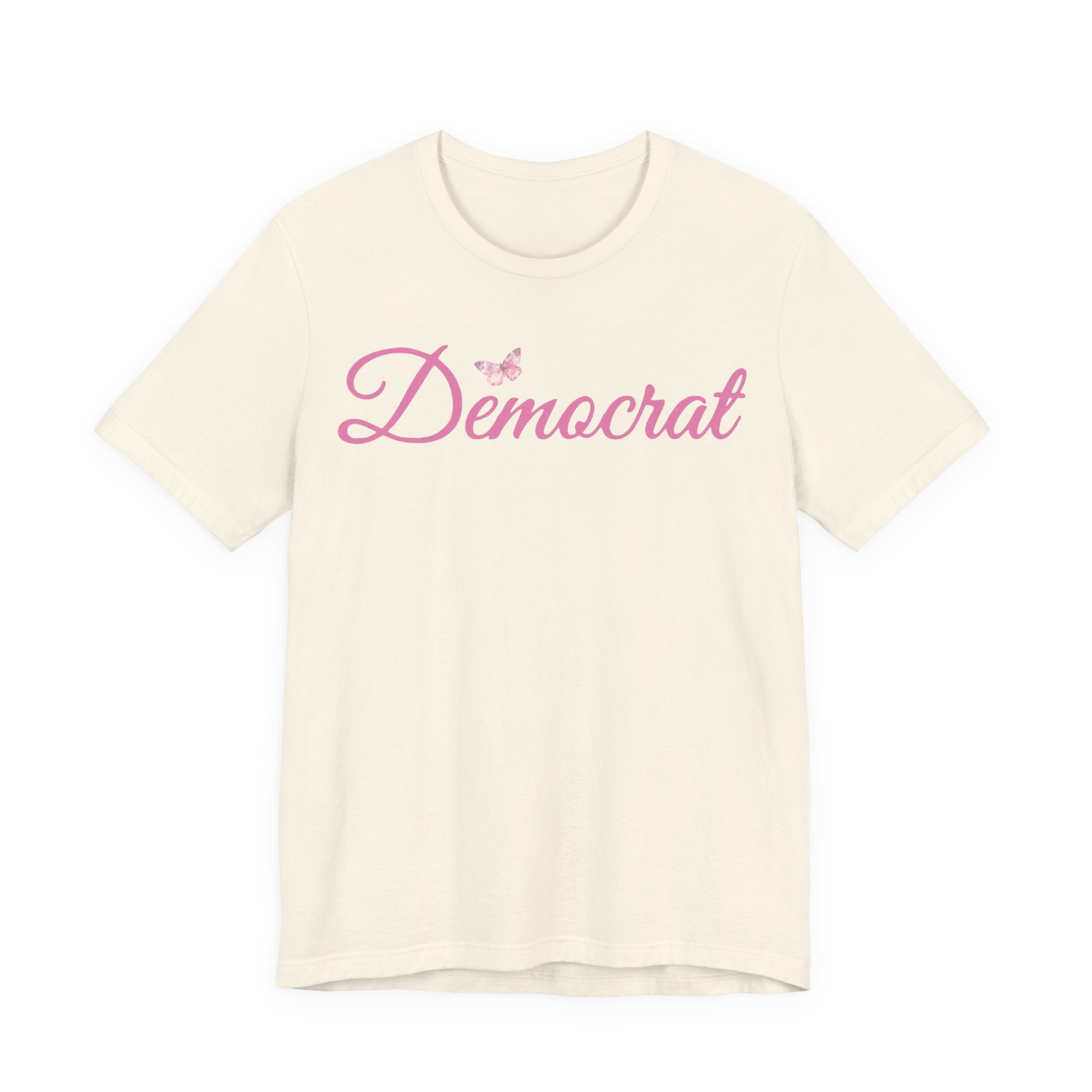 Democrat Butterfly Tee — Pink Script Political T‑Shirt
