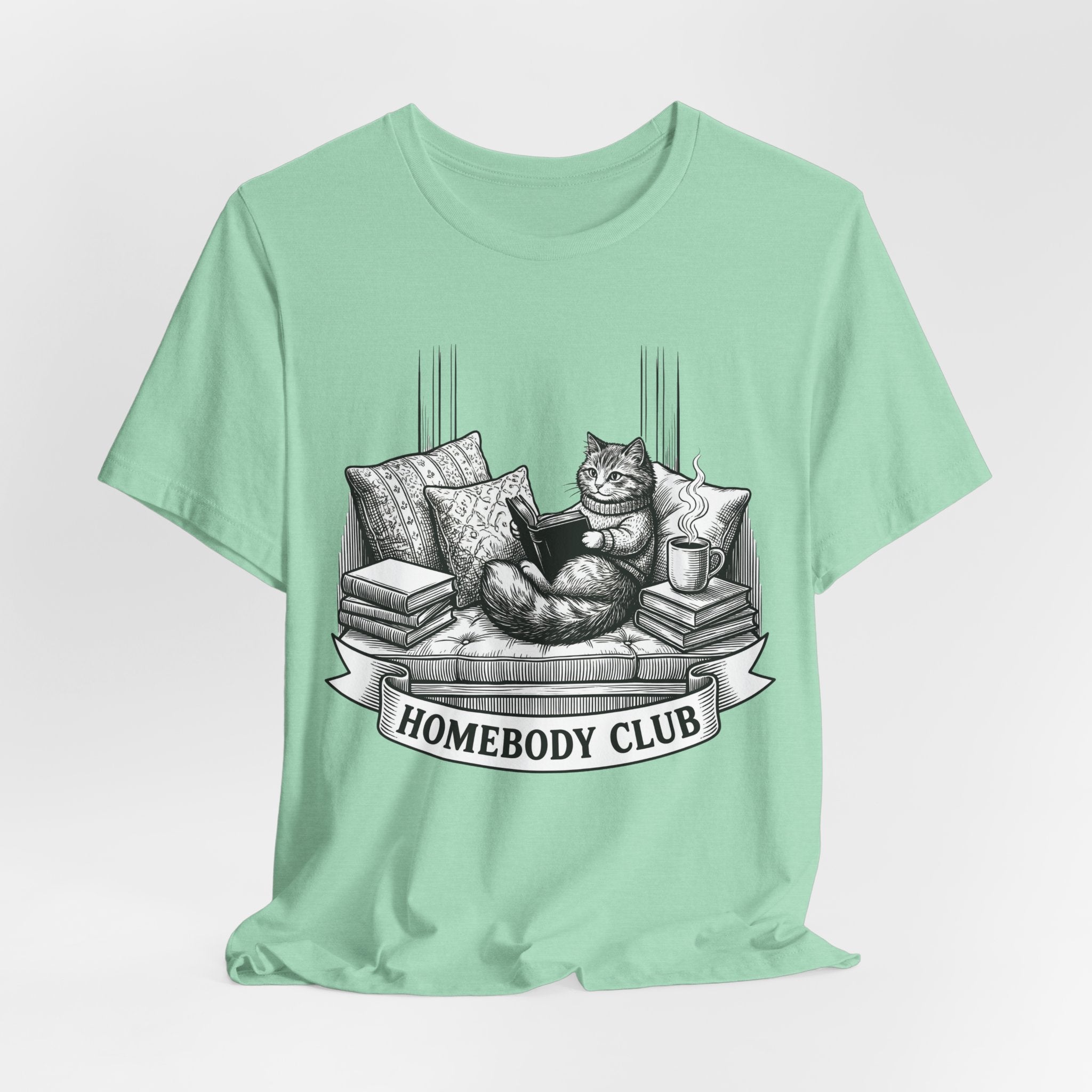 Homebody Club T-Shirt — Cozy Cat Reading Graphic Tee