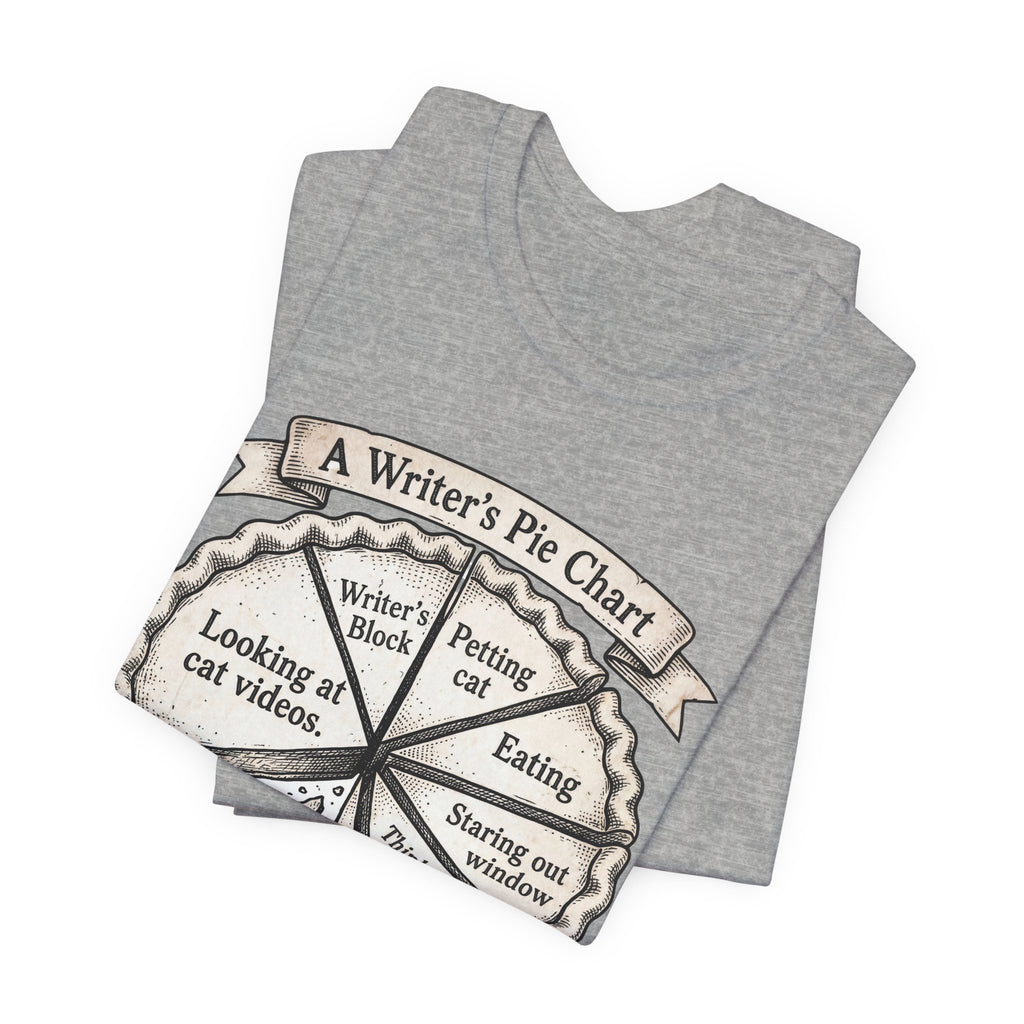 Writer’s Pie Chart T‑Shirt — Funny Cat & Writing Humor Tee