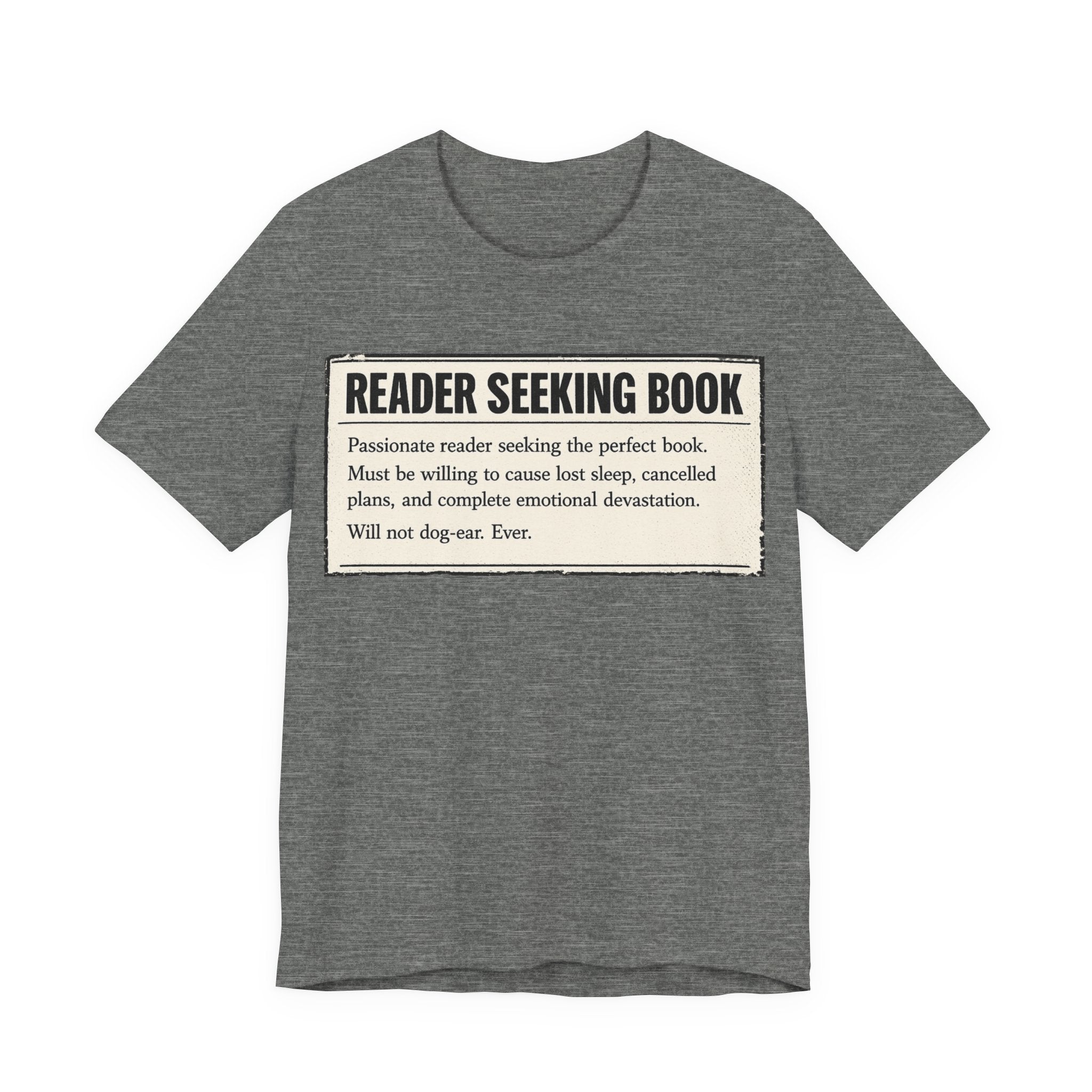 Reader Seeking Book T‑Shirt — Funny Booklover Tee ("Reader Seeking Book")