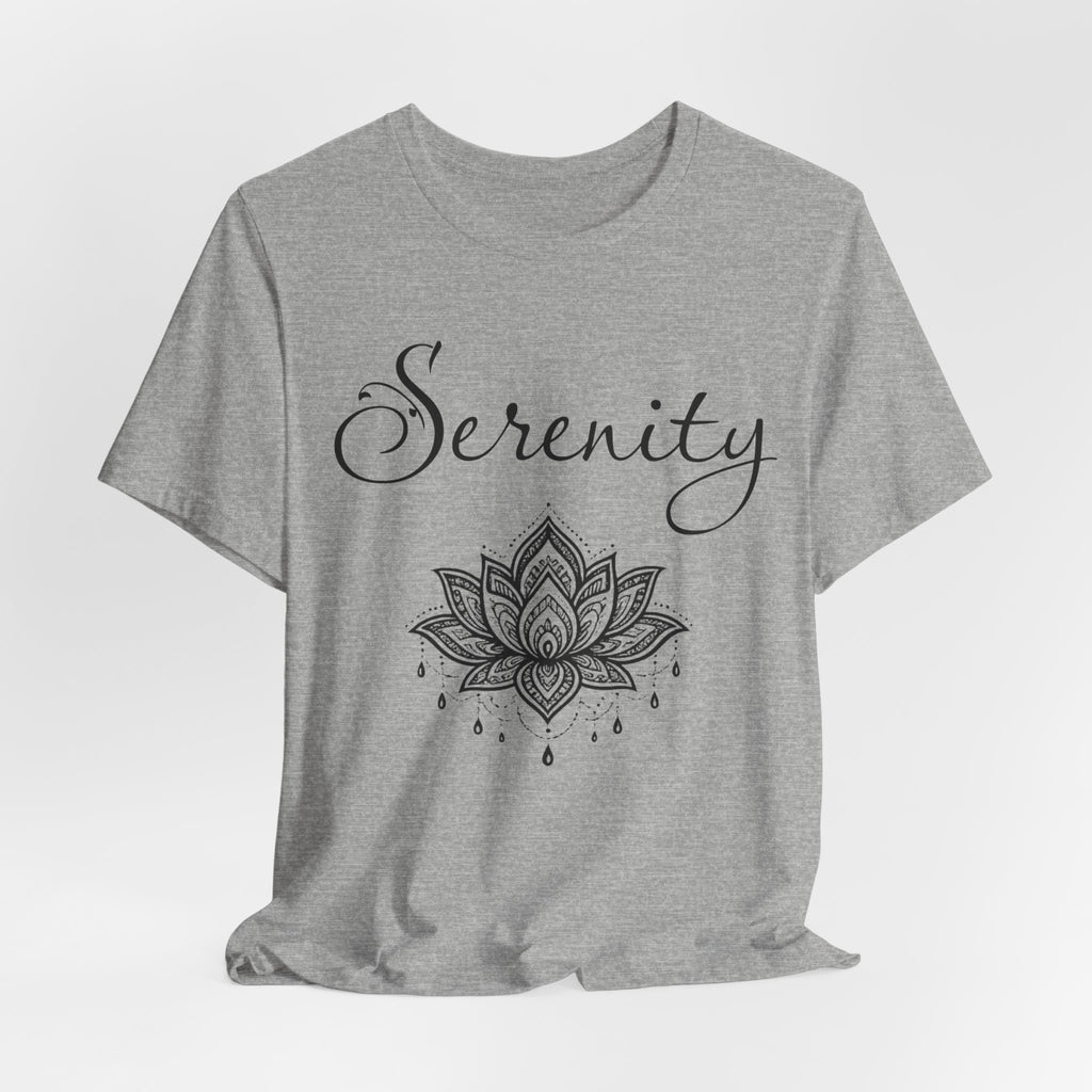 Serenity Lotus T-Shirt — Calming Yoga Tee with Script Text