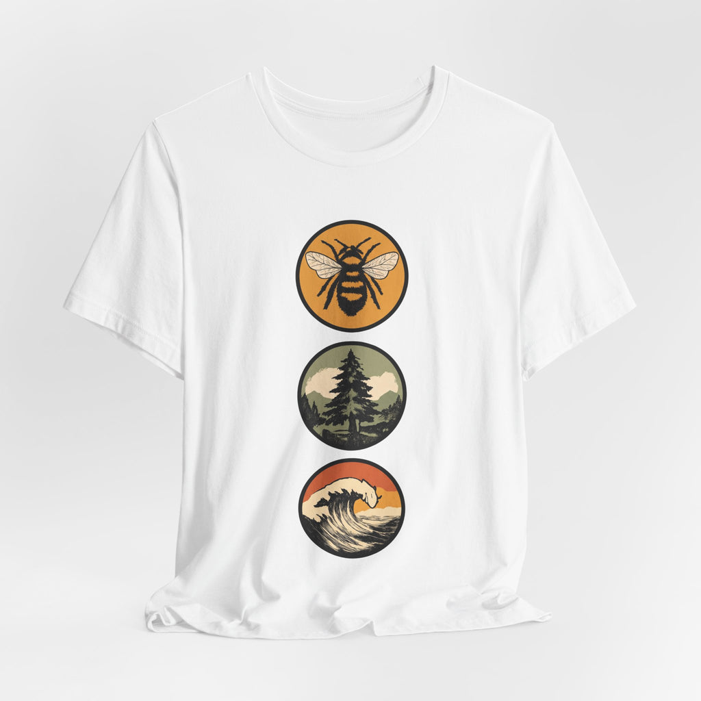 Mother Nature's Holy Trinity Tee — Bees, Trees, and Seas Badge T-Shirt