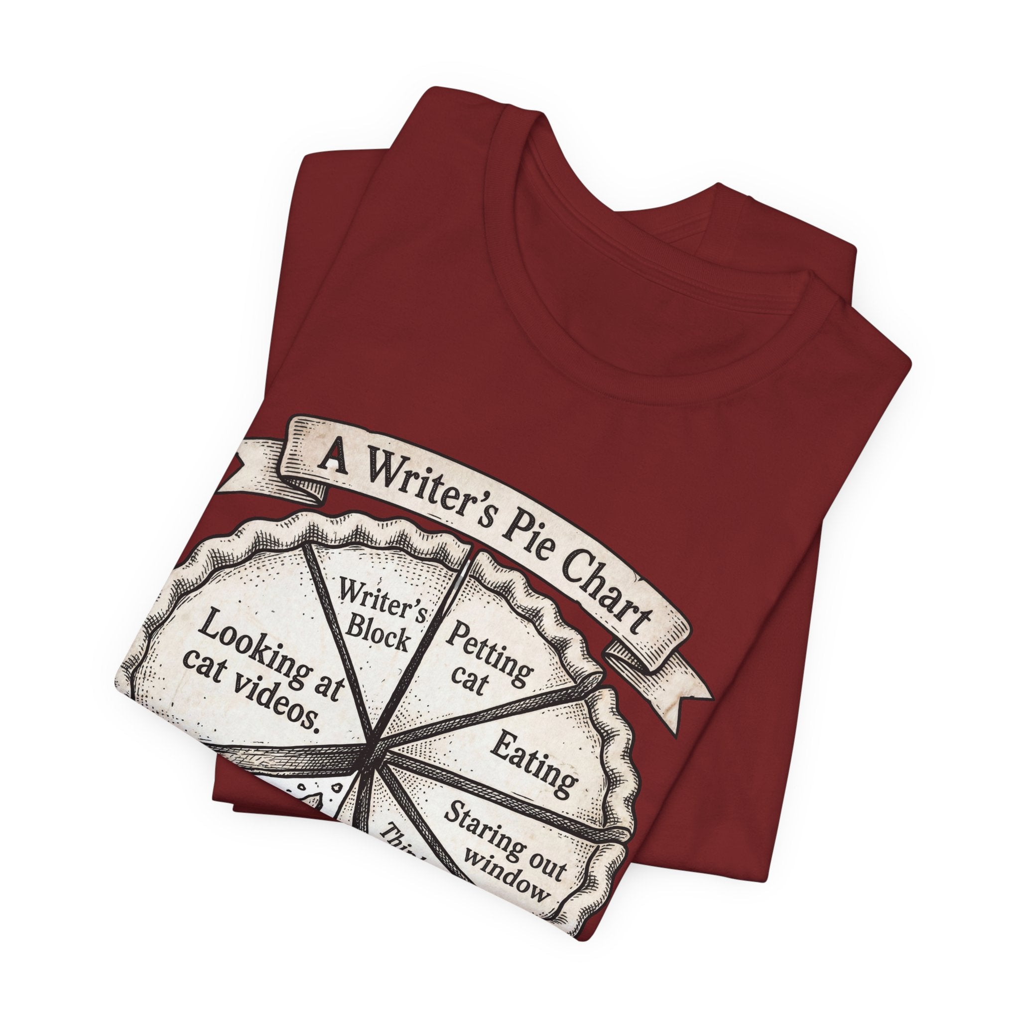 Writer’s Pie Chart T‑Shirt — Funny Cat & Writing Humor Tee