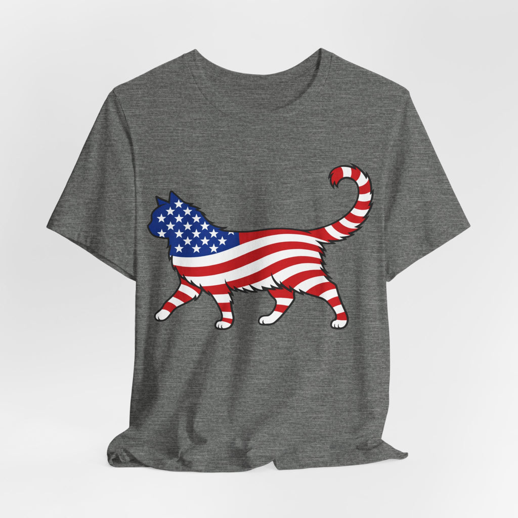 American Flag Cat Tee — Patriotic Cat Silhouette Shirt