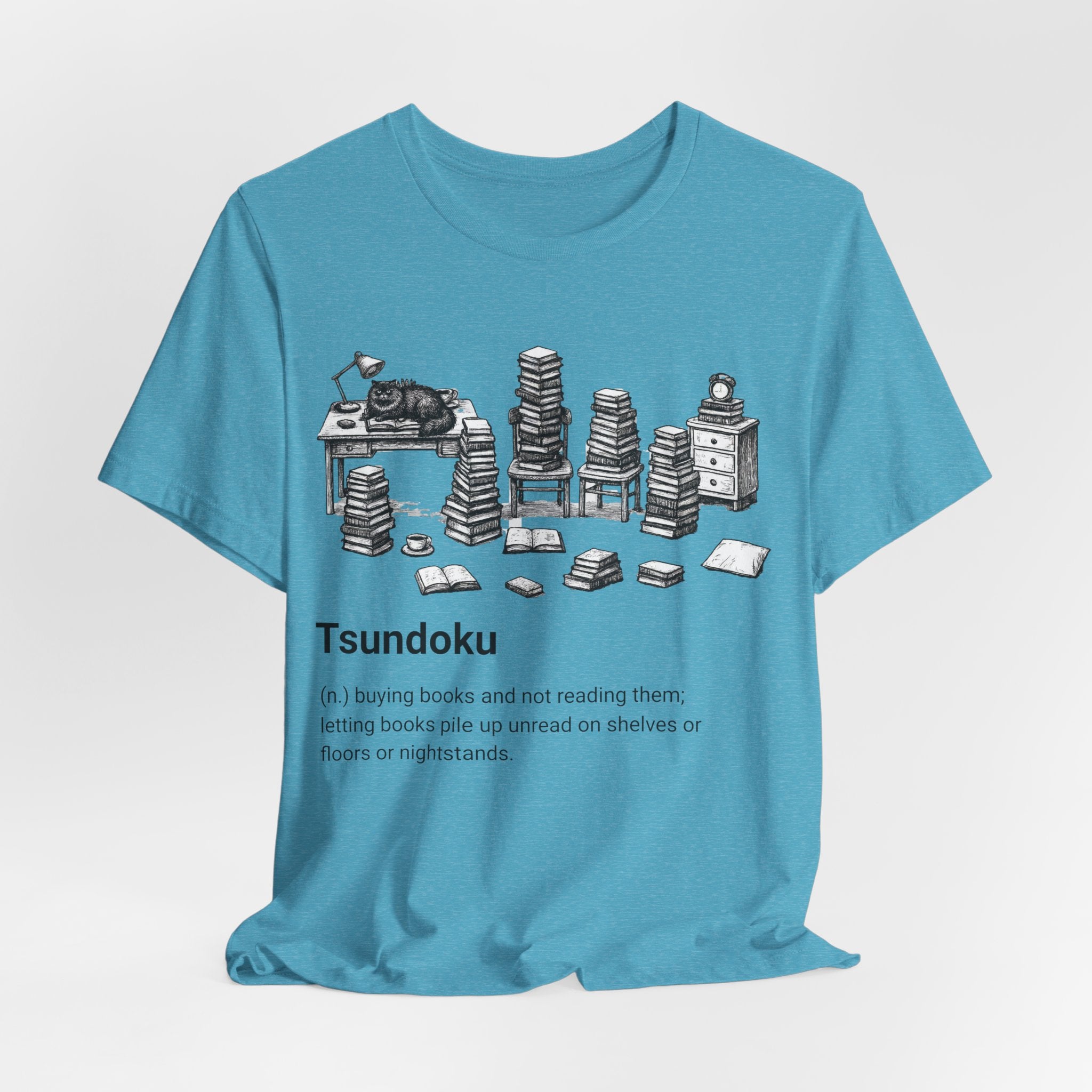 'Tsundoku' Book Pile Illustration Tee (Booklover Definition)