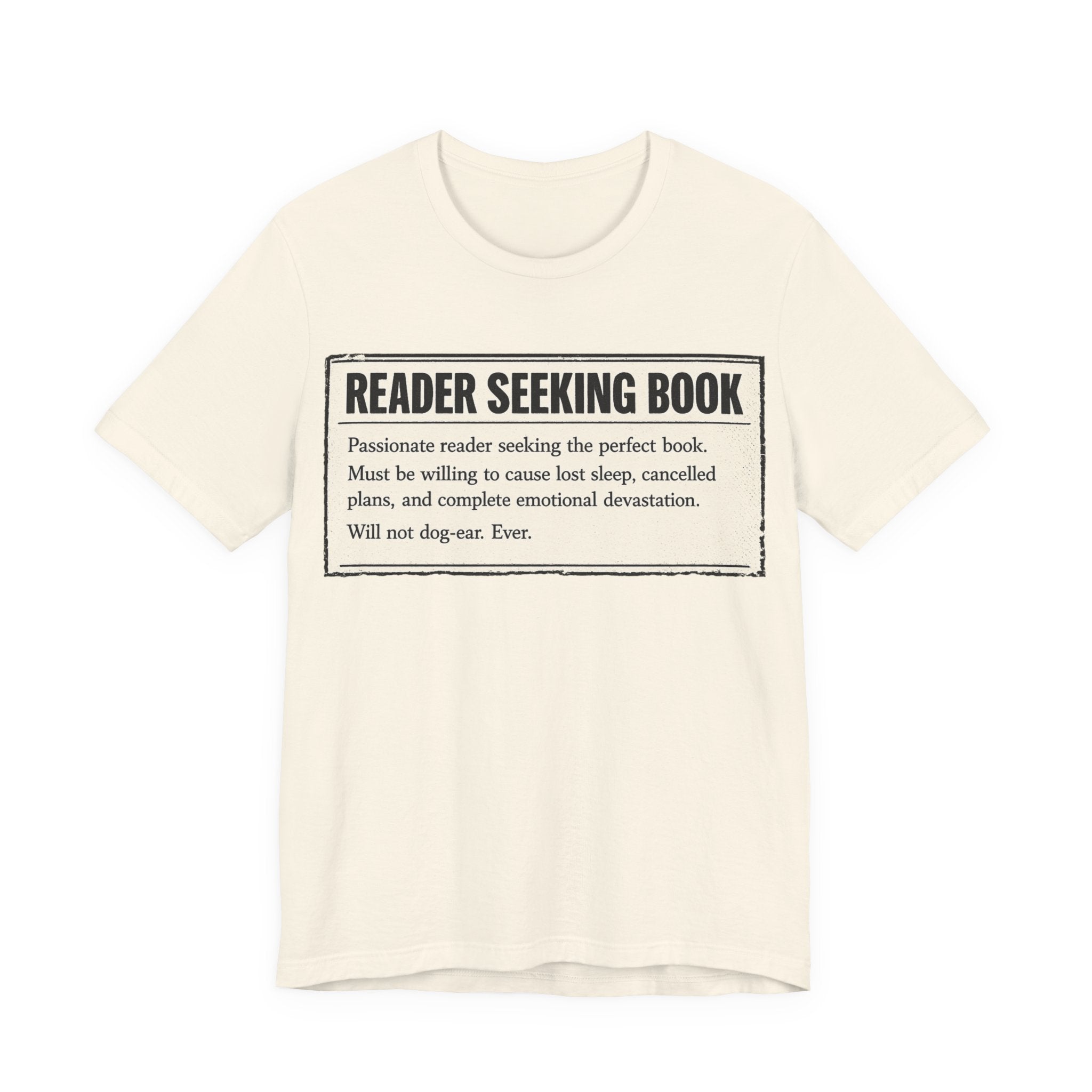 Reader Seeking Book T‑Shirt — Funny Booklover Tee ("Reader Seeking Book")