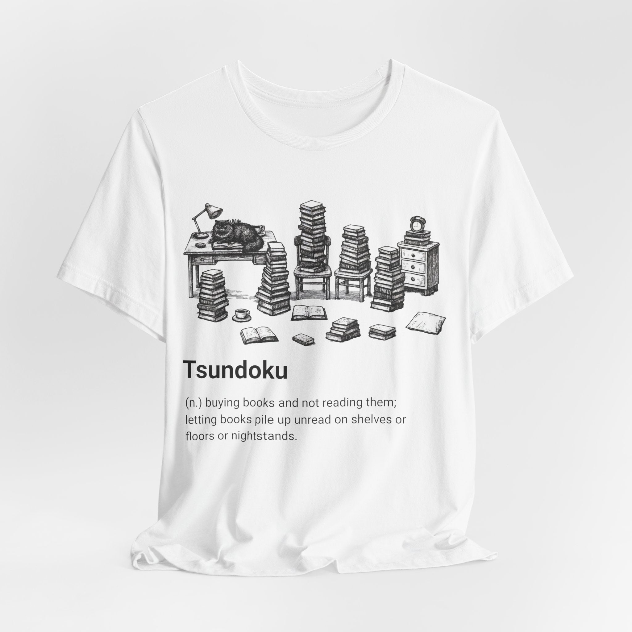 'Tsundoku' Book Pile Illustration Tee (Booklover Definition)