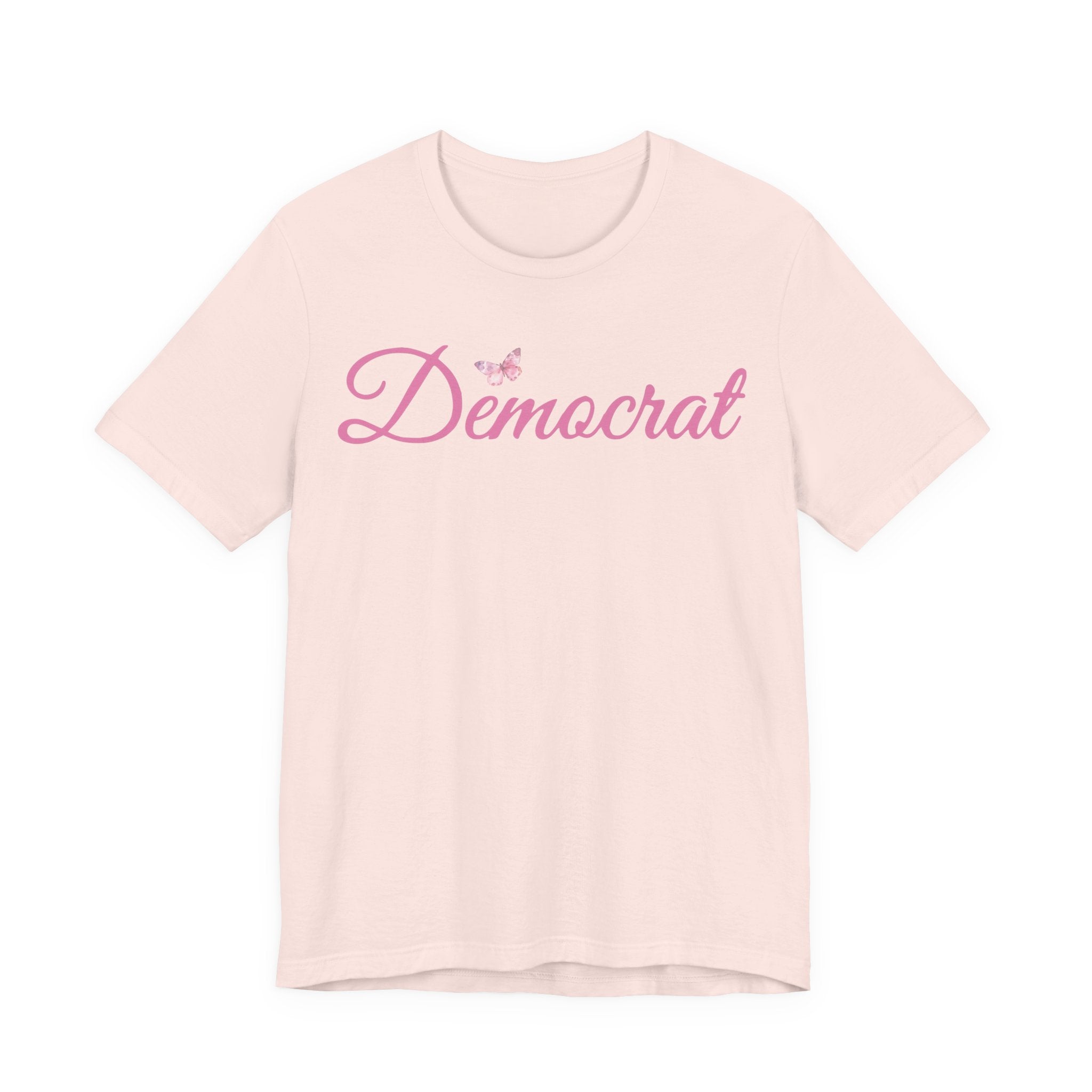 Democrat Butterfly Tee — Pink Script Political T‑Shirt