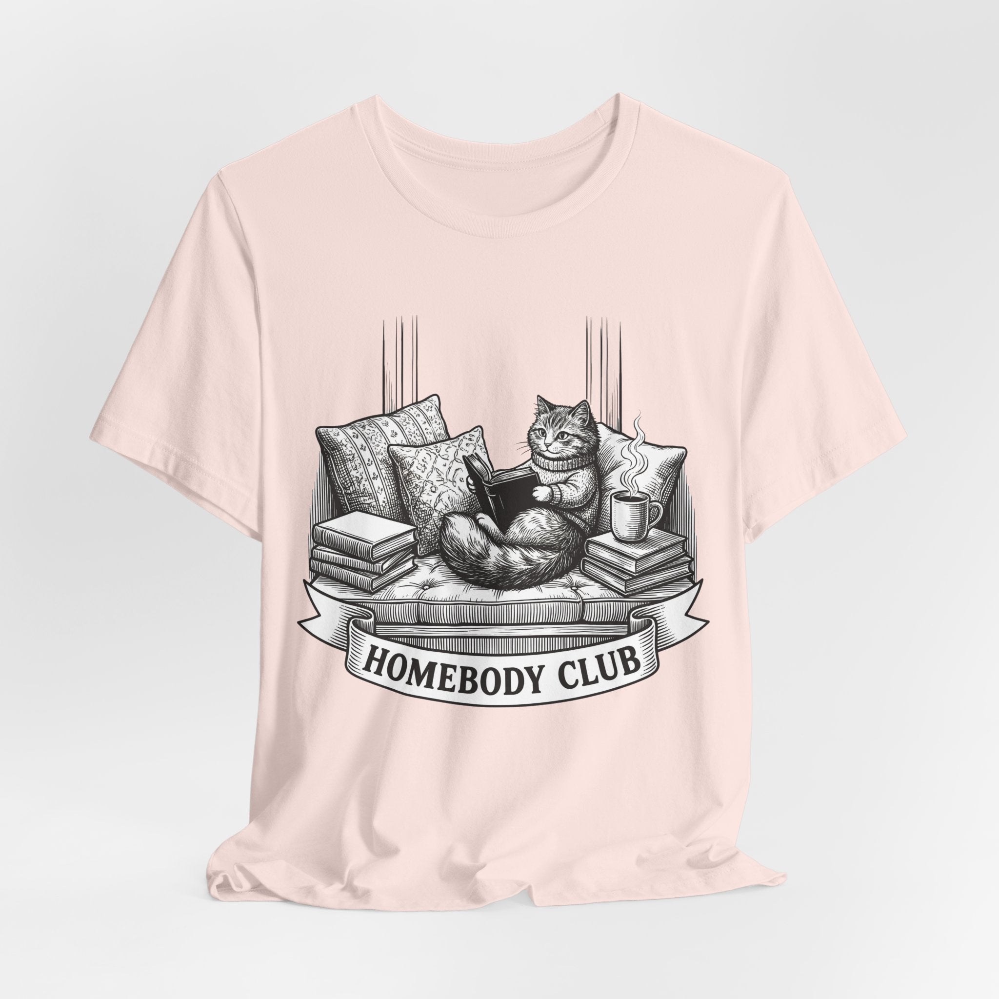 Homebody Club T-Shirt — Cozy Cat Reading Graphic Tee