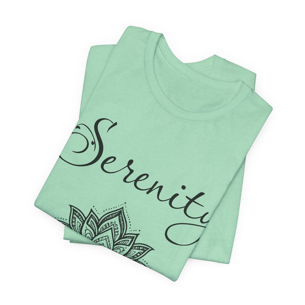 Serenity Lotus T-Shirt — Calming Yoga Tee with Script Text
