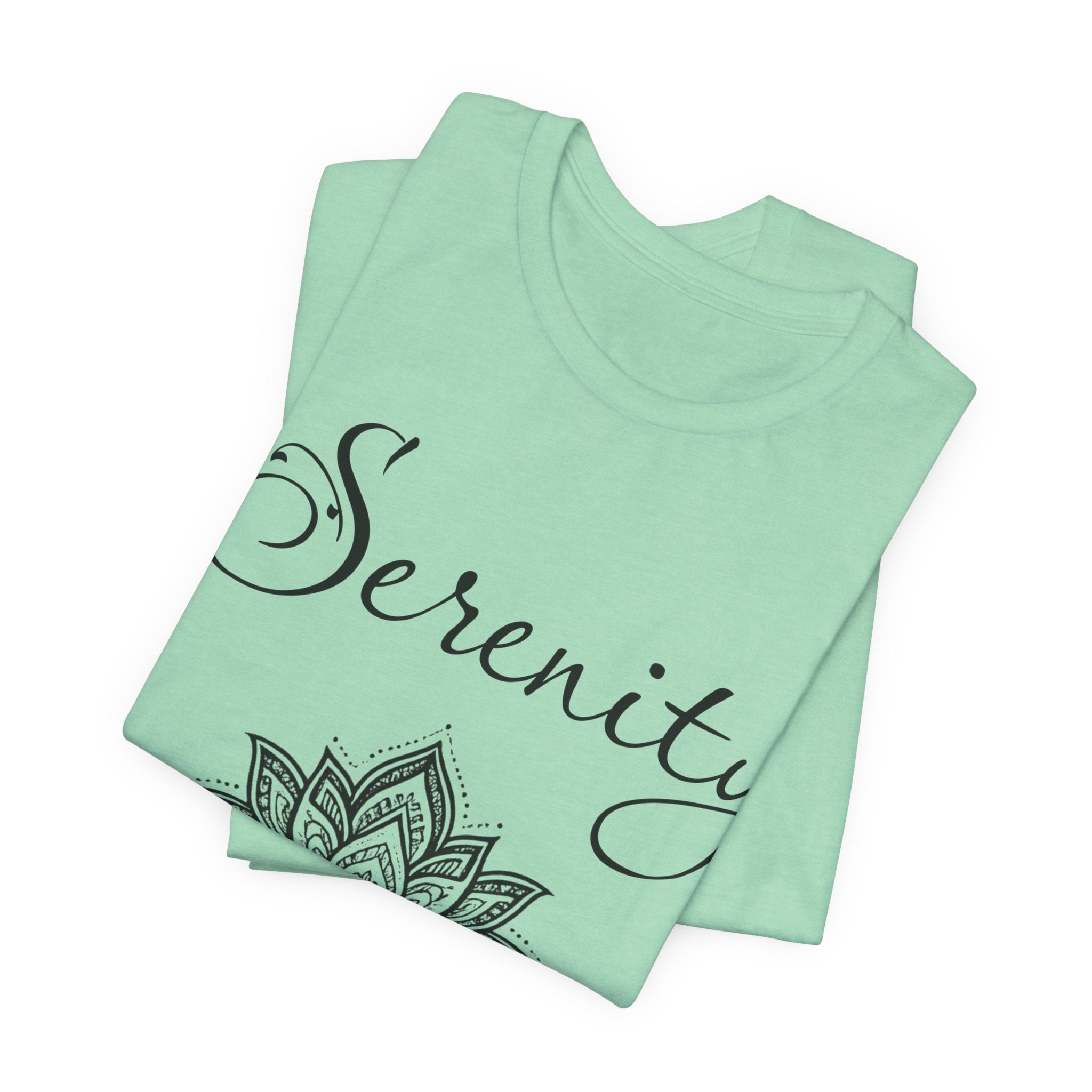 Serenity Lotus T-Shirt — Calming Yoga Tee with Script Text