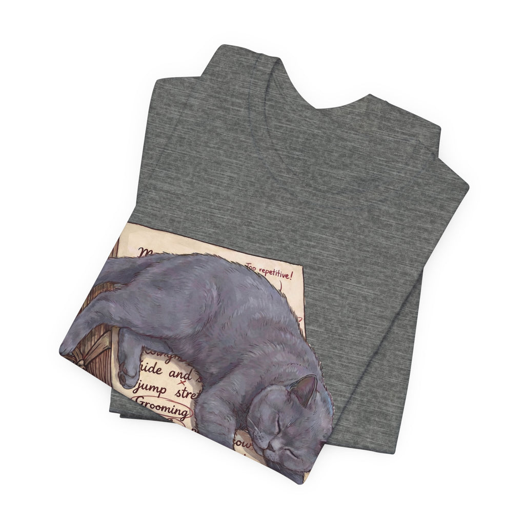 Sleeping Grey Cat on Book T‑Shirt — Literary Cat Lover Tee