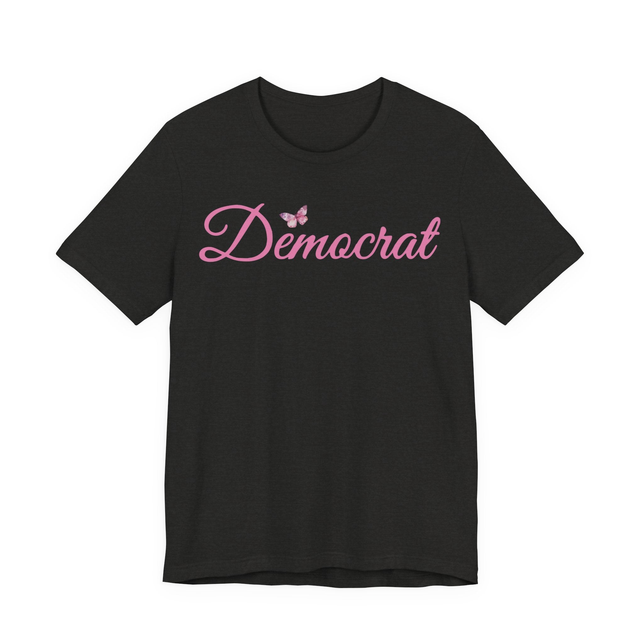 Democrat Butterfly Tee — Pink Script Political T‑Shirt