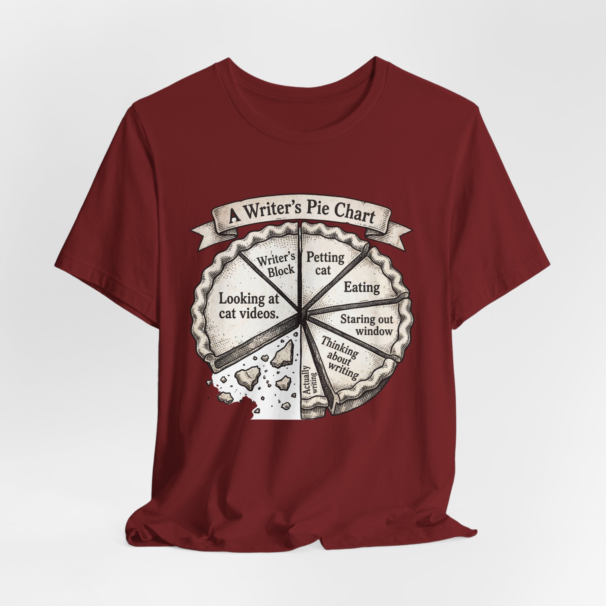 Writer’s Pie Chart T‑Shirt — Funny Cat & Writing Humor Tee