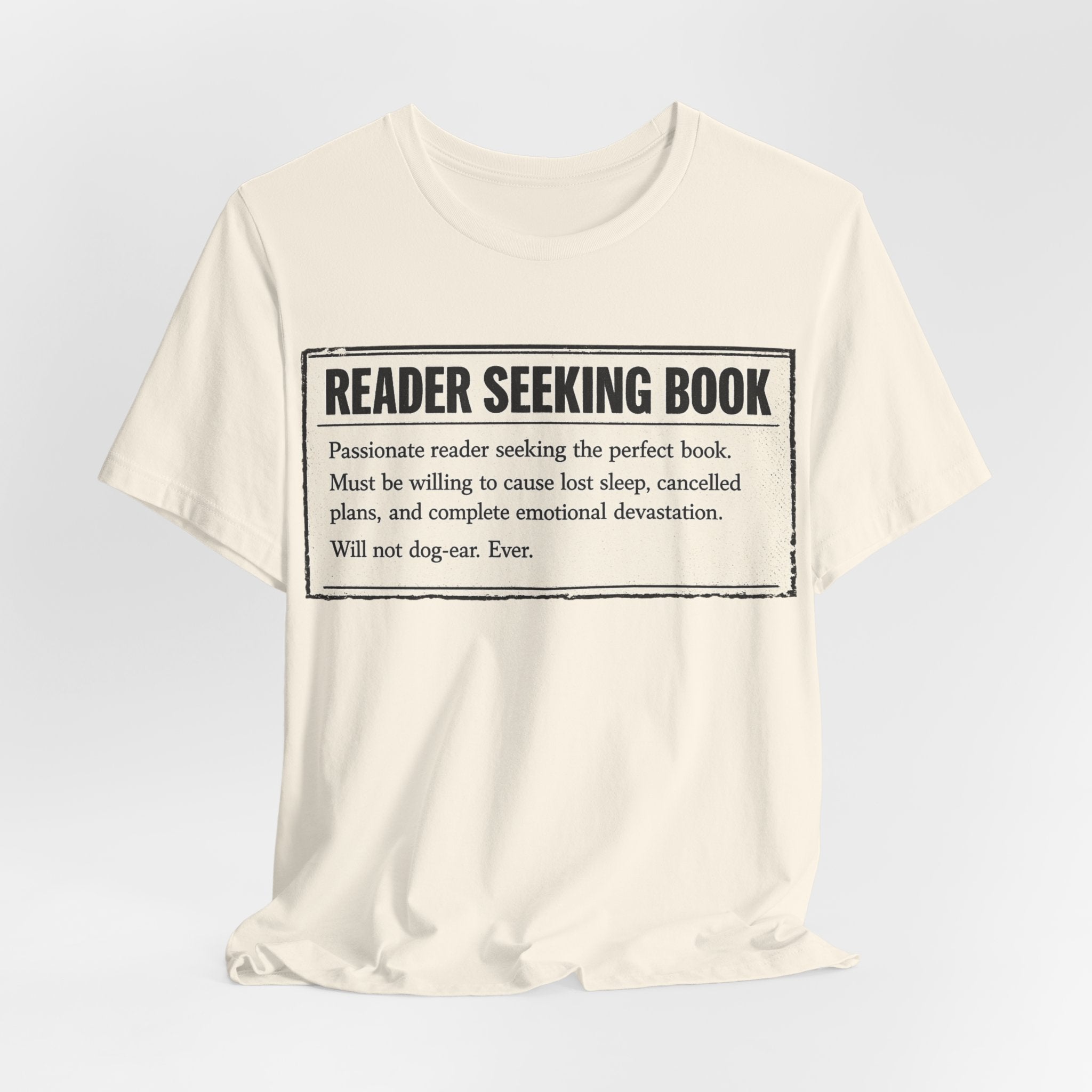 Reader Seeking Book T‑Shirt — Funny Booklover Tee ("Reader Seeking Book")