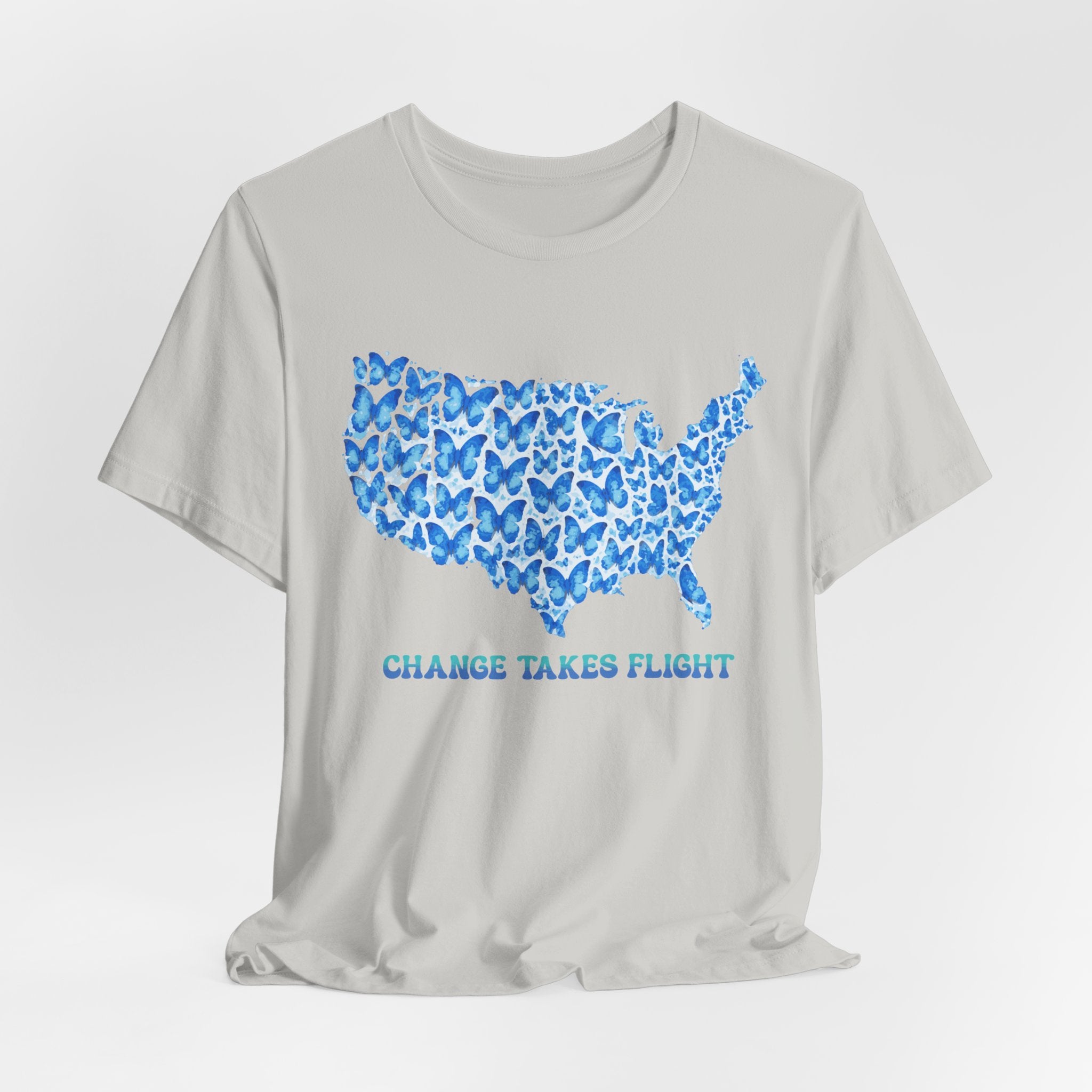 Change Takes Flight T-Shirt — Blue Butterfly USA Map Graphic Tee