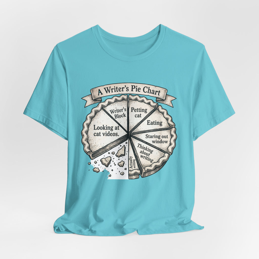 Writer’s Pie Chart T‑Shirt — Funny Cat & Writing Humor Tee