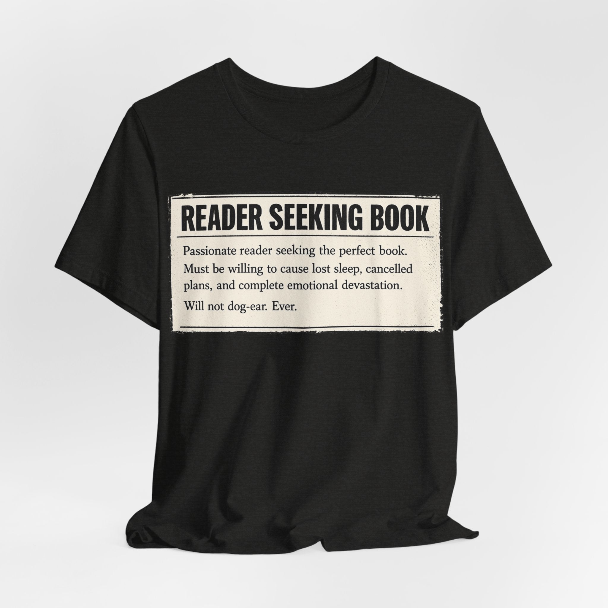 Reader Seeking Book T‑Shirt — Funny Booklover Tee ("Reader Seeking Book")