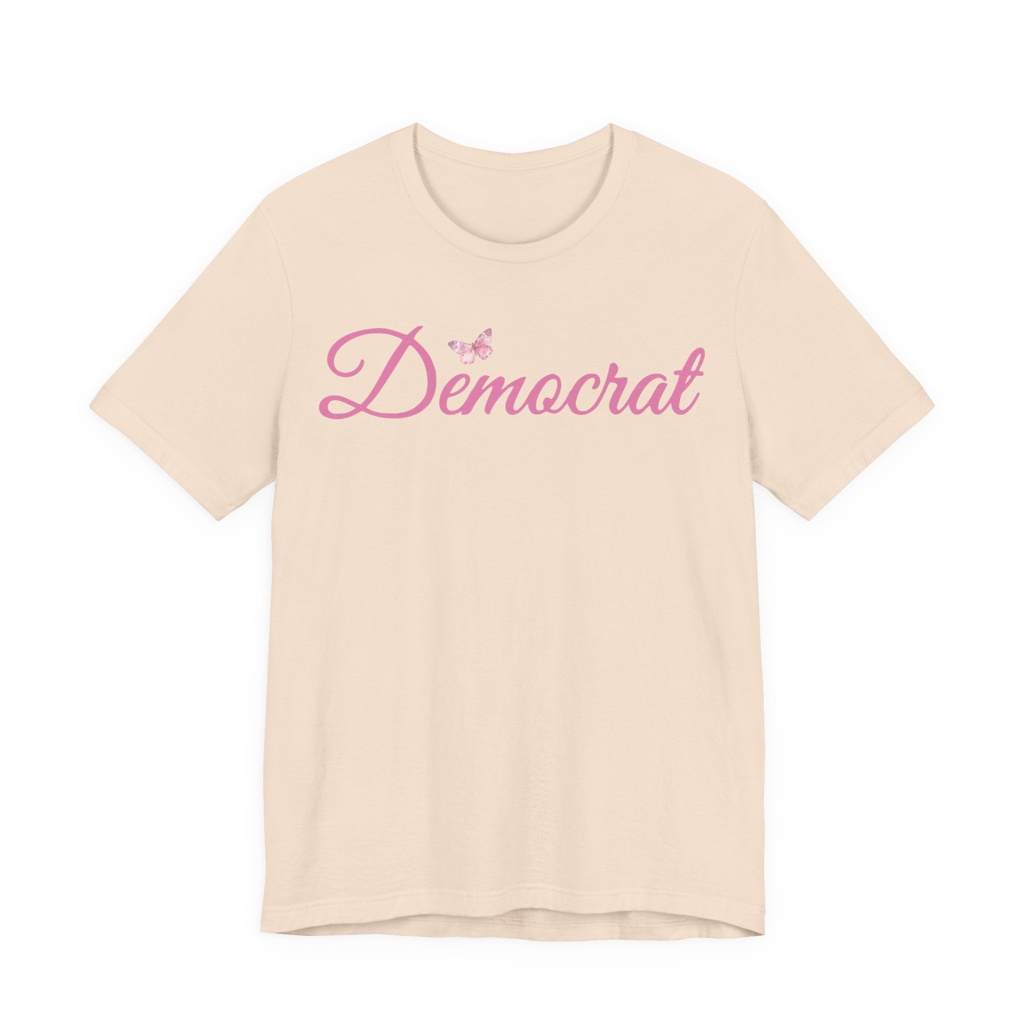 Democrat Butterfly Tee — Pink Script Political T‑Shirt