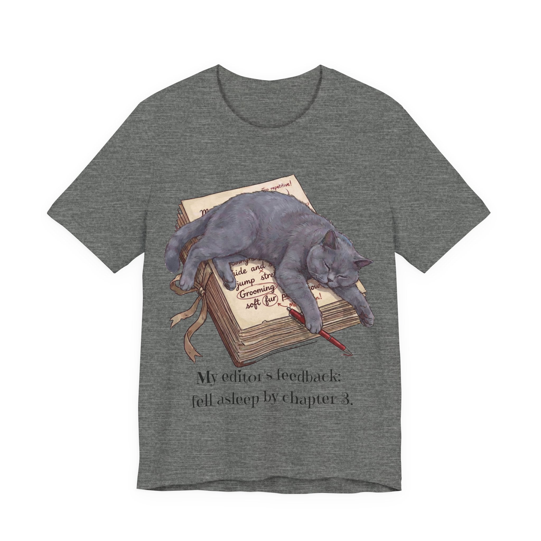 Sleeping Grey Cat on Book T‑Shirt — Literary Cat Lover Tee