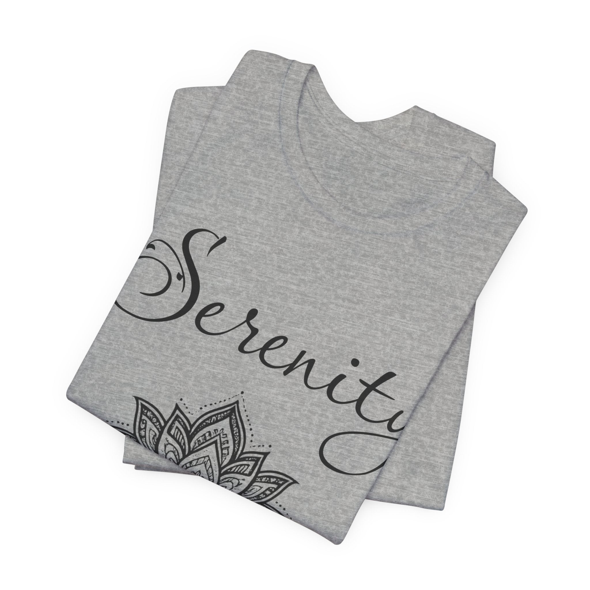 Serenity Lotus T-Shirt — Calming Yoga Tee with Script Text