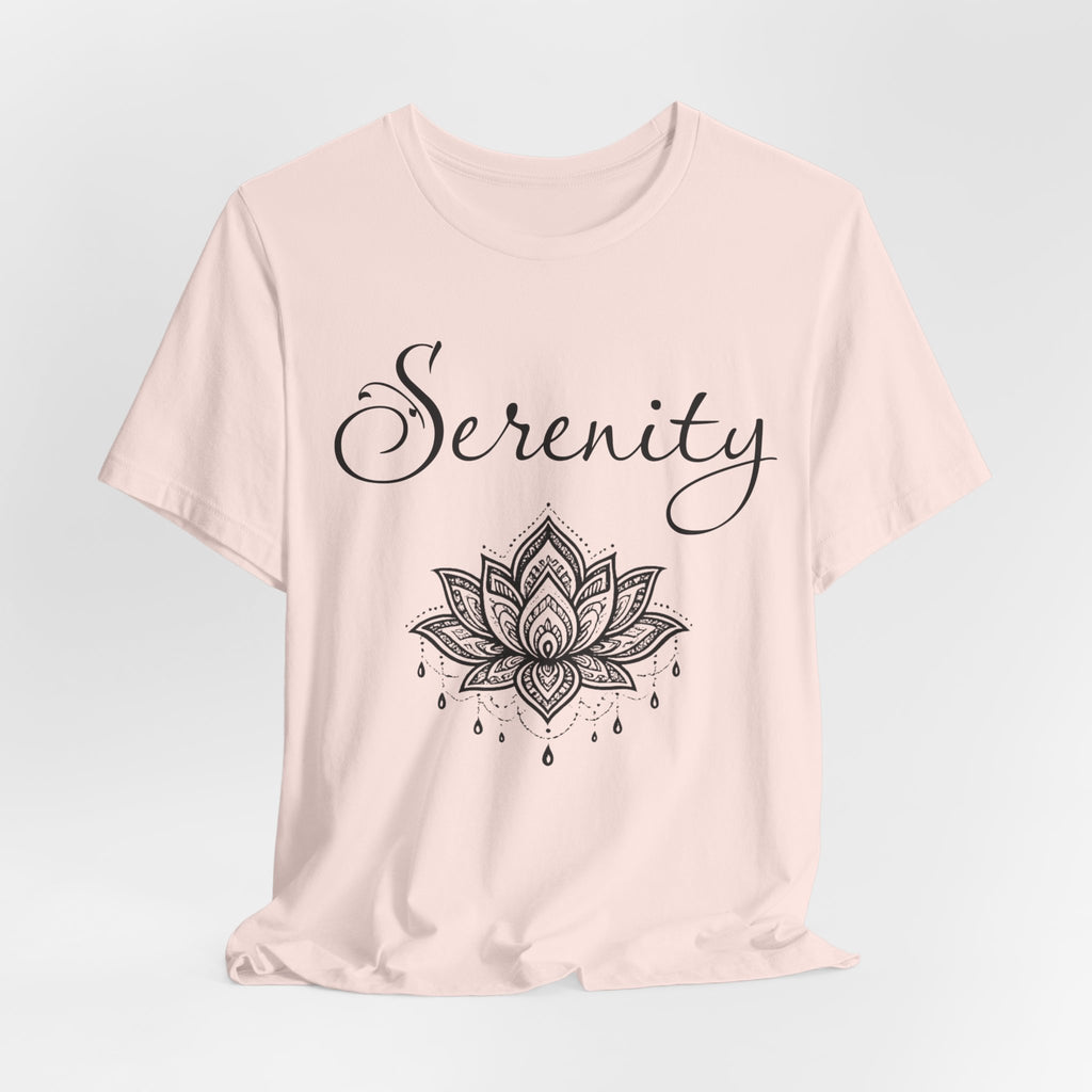 Serenity Lotus T-Shirt — Calming Yoga Tee with Script Text