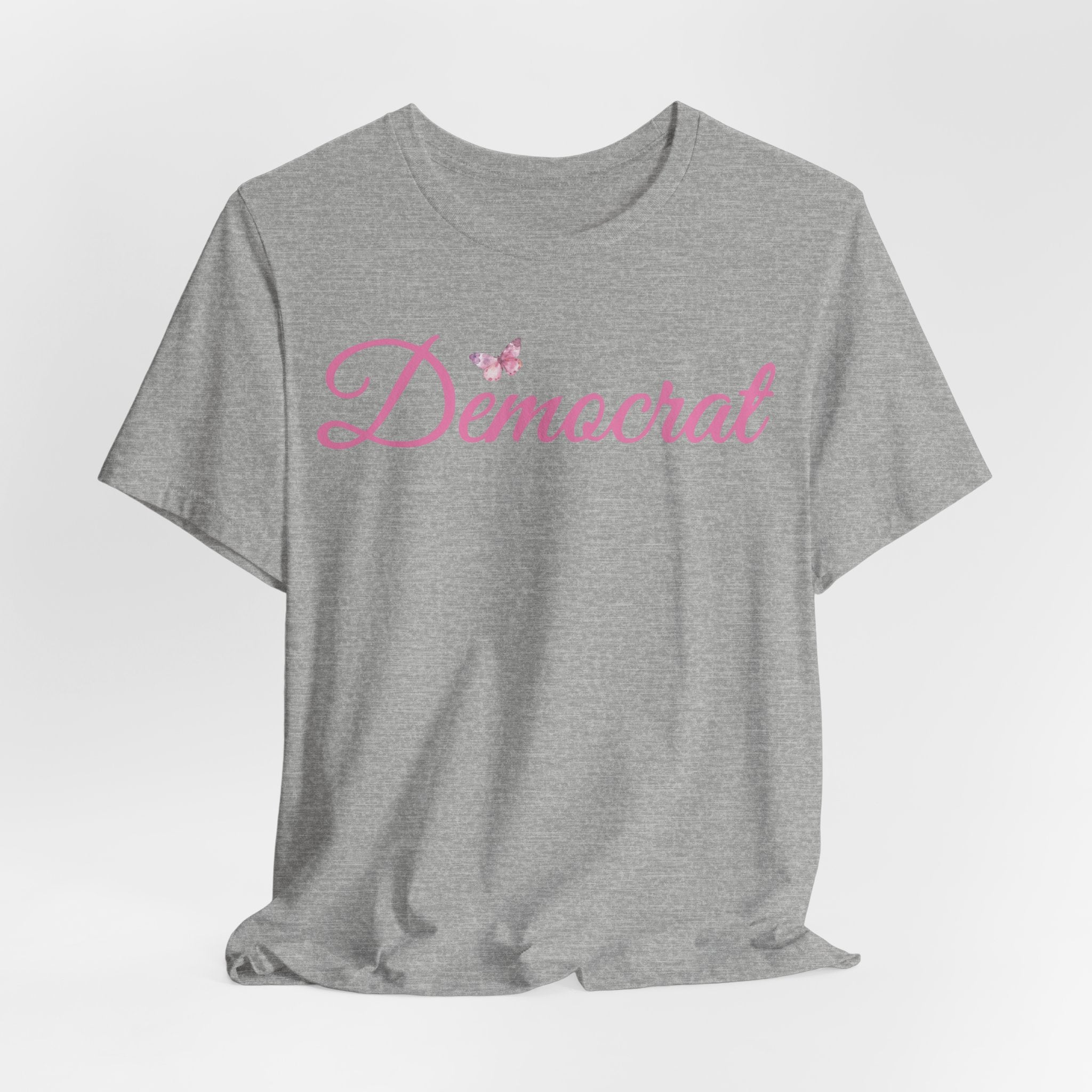 Democrat Butterfly Tee — Pink Script Political T‑Shirt