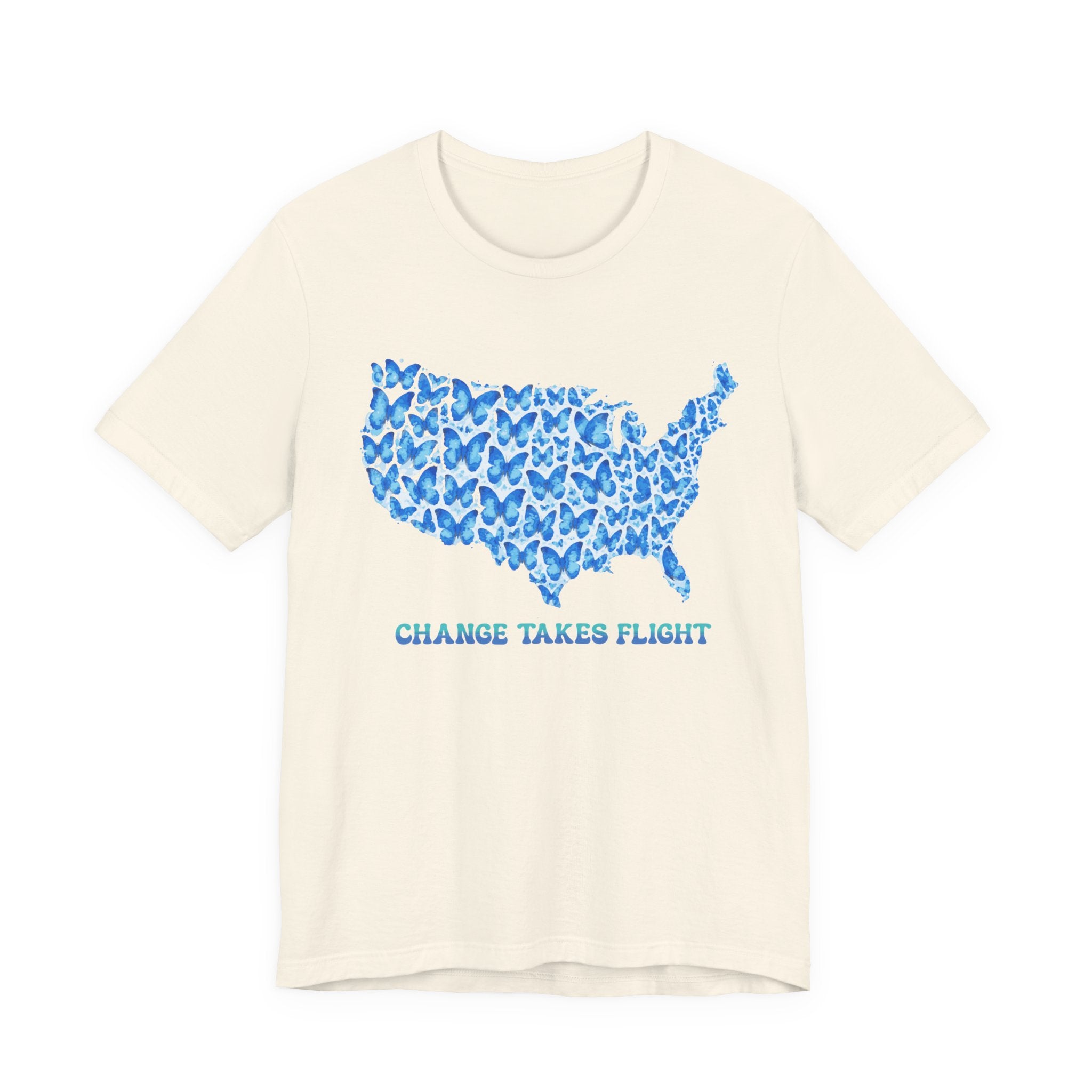 Change Takes Flight T-Shirt — Blue Butterfly USA Map Graphic Tee