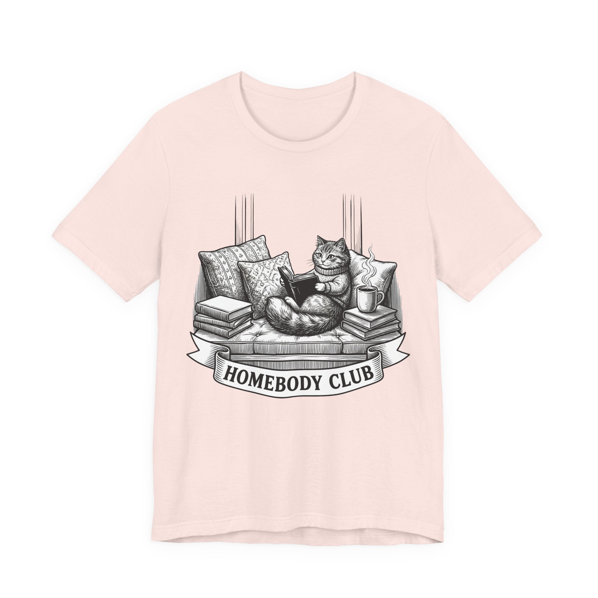 Homebody Club T-Shirt — Cozy Cat Reading Graphic Tee