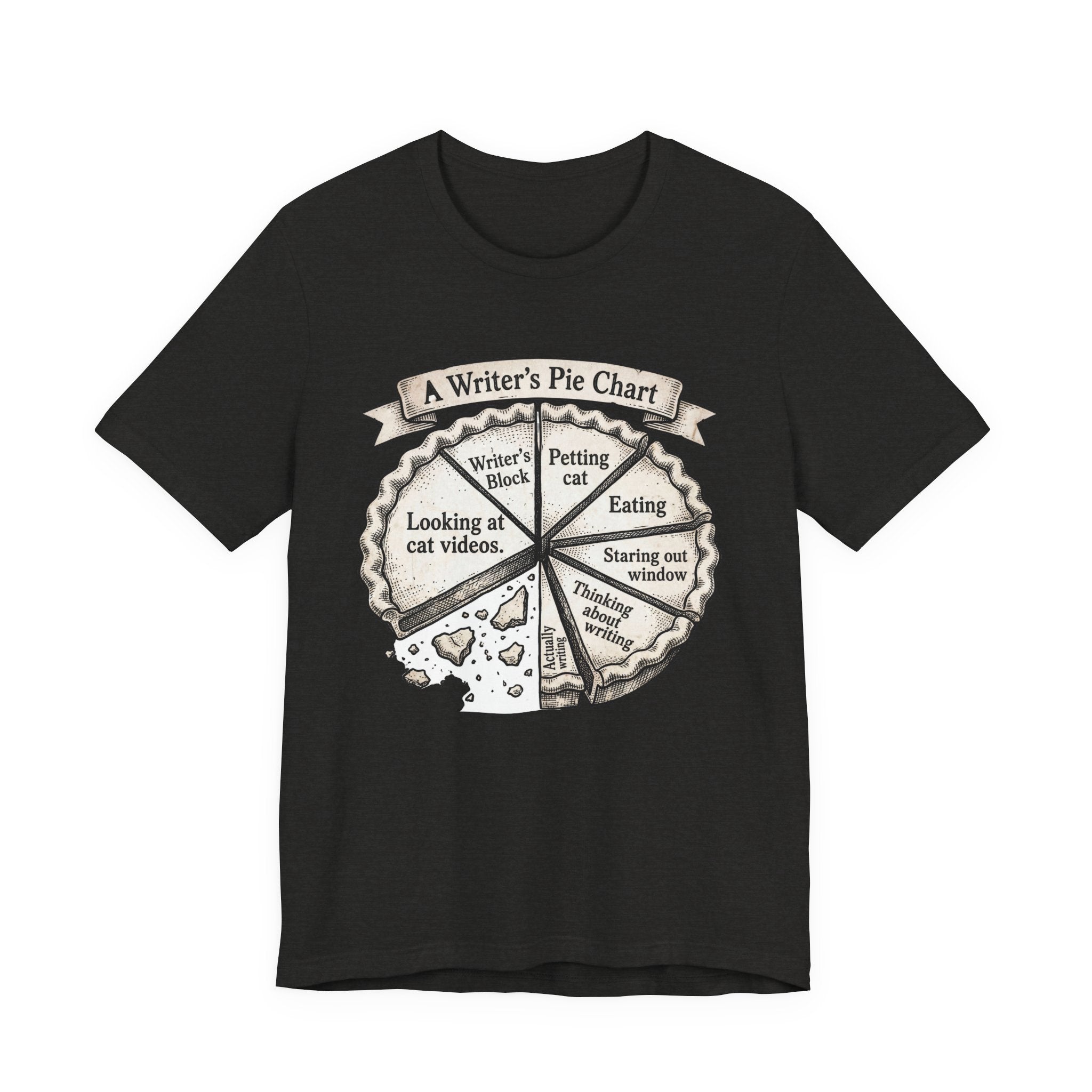 Writer’s Pie Chart T‑Shirt — Funny Cat & Writing Humor Tee