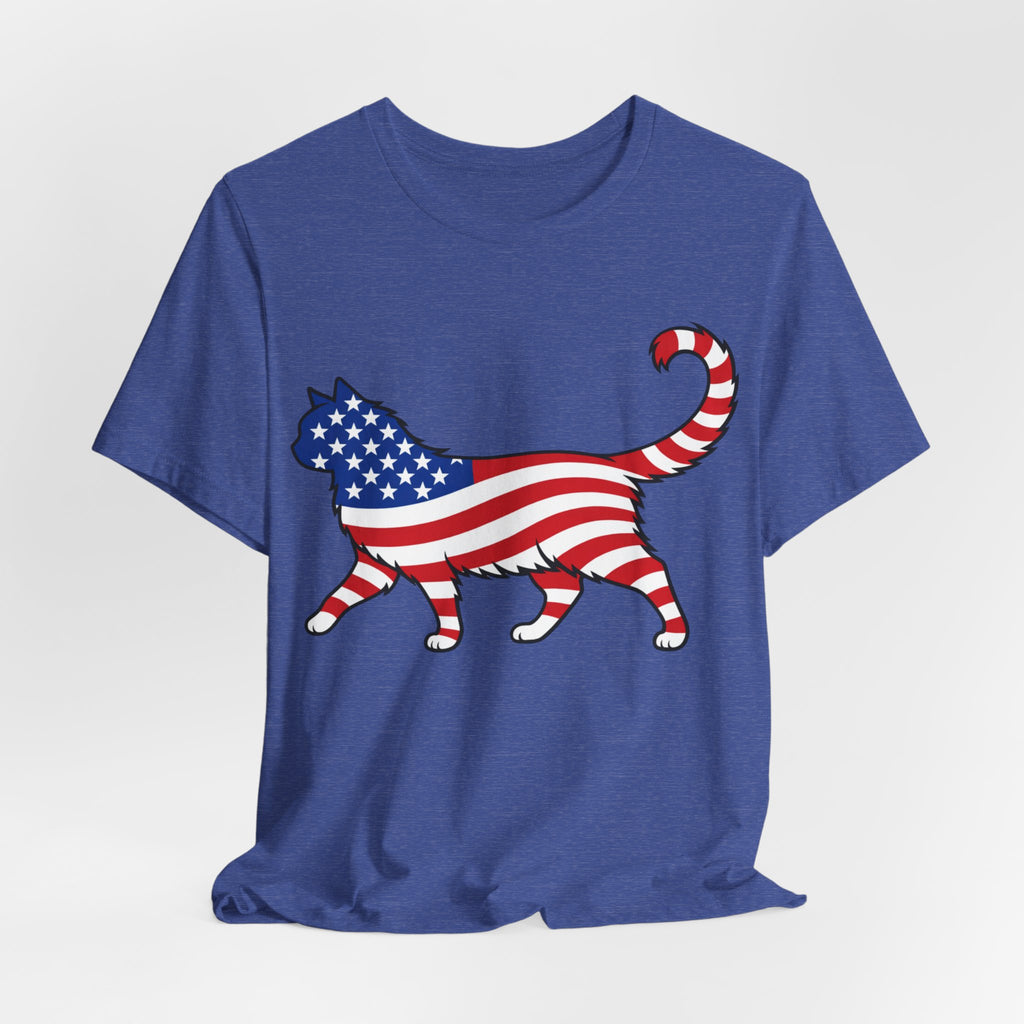 American Flag Cat Tee — Patriotic Cat Silhouette Shirt