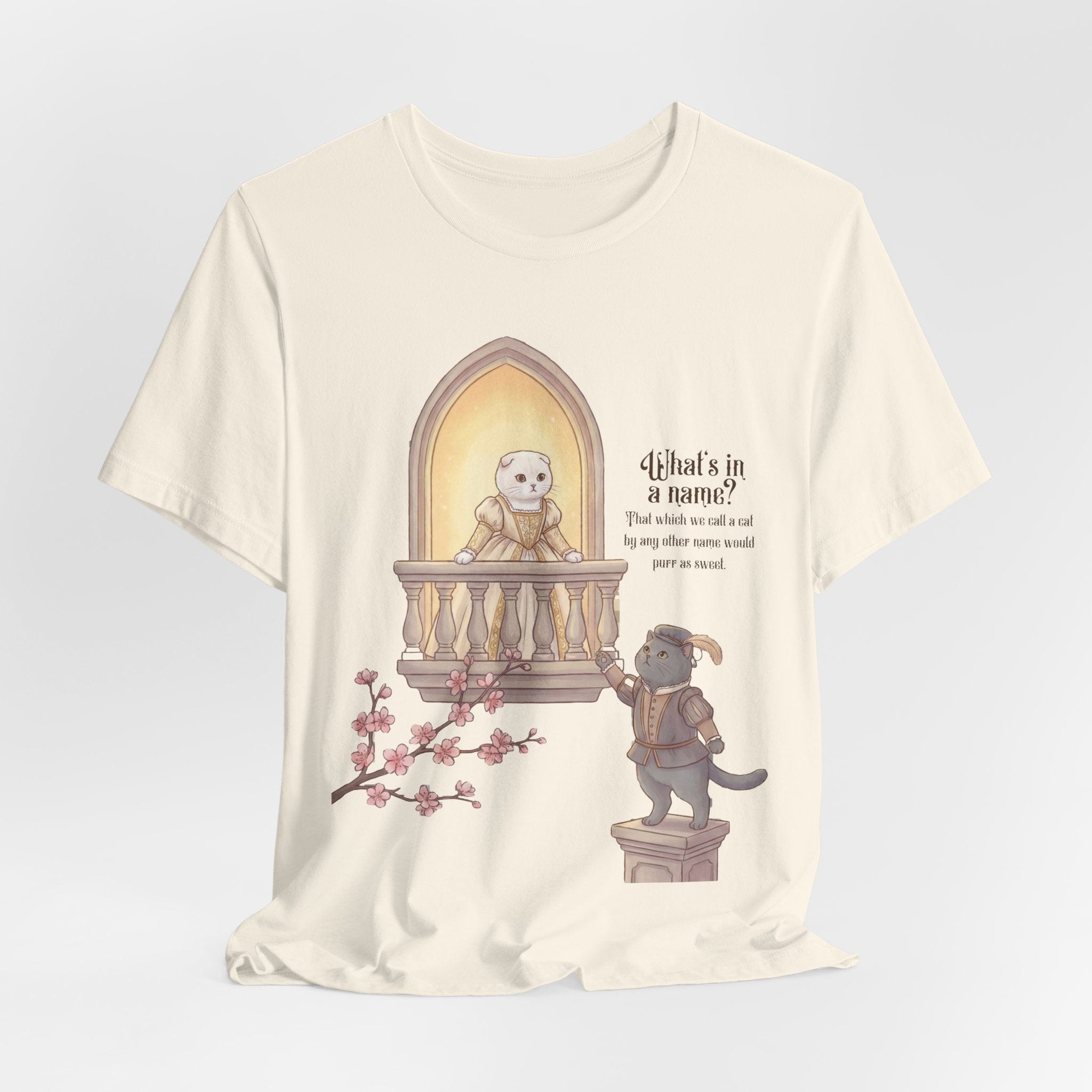 Romeo & Feline Balcony Tee — Cute Romantic Cat Illustration T-Shirt