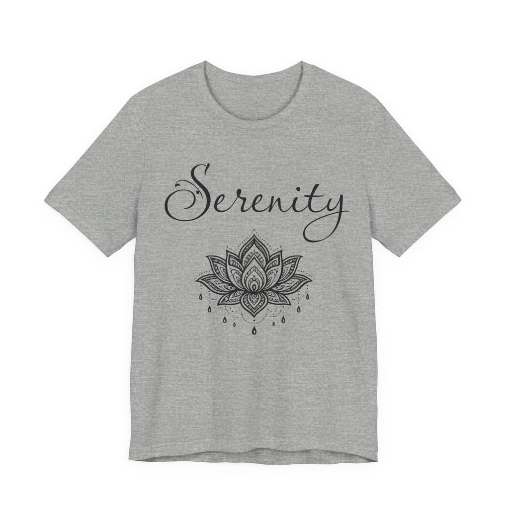Serenity Lotus T-Shirt — Calming Yoga Tee with Script Text