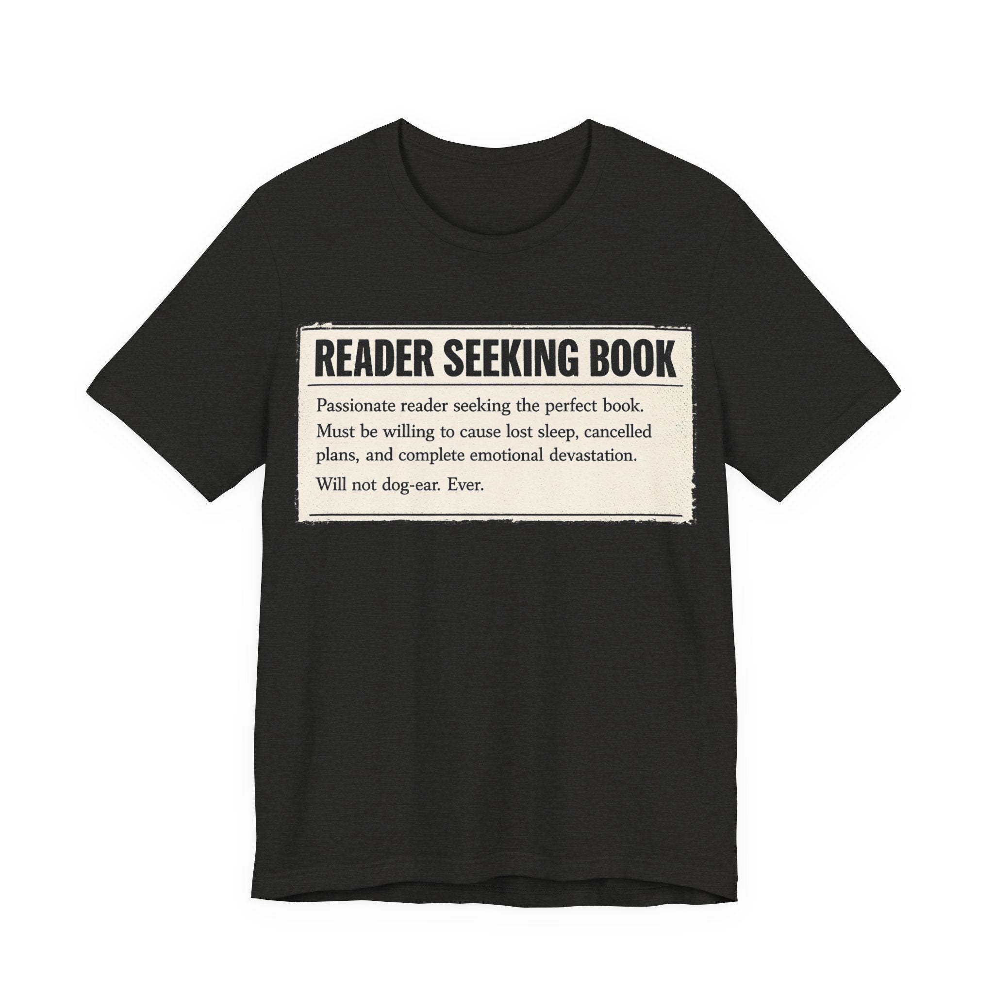Reader Seeking Book T‑Shirt — Funny Booklover Tee ("Reader Seeking Book")