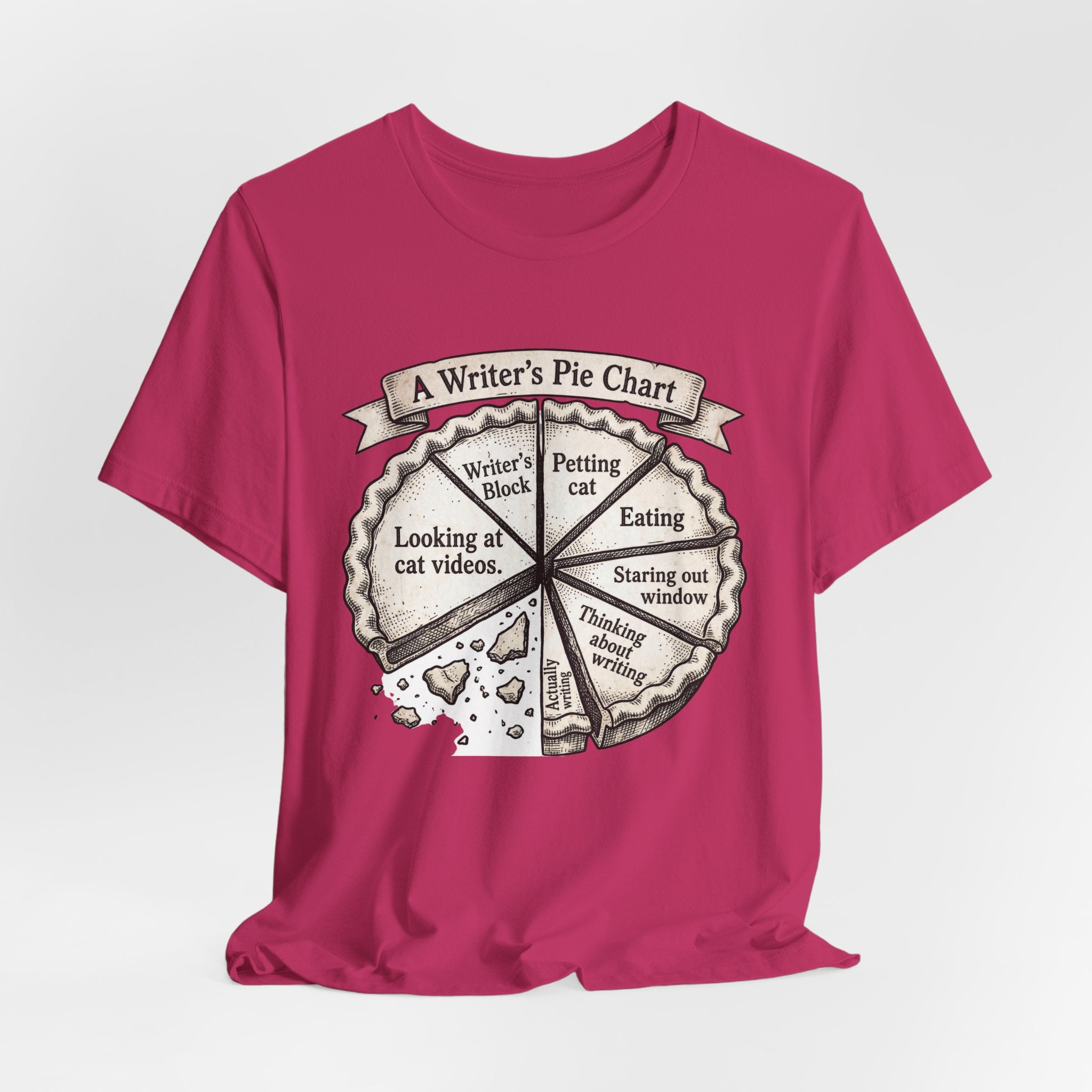 Writer’s Pie Chart T‑Shirt — Funny Cat & Writing Humor Tee