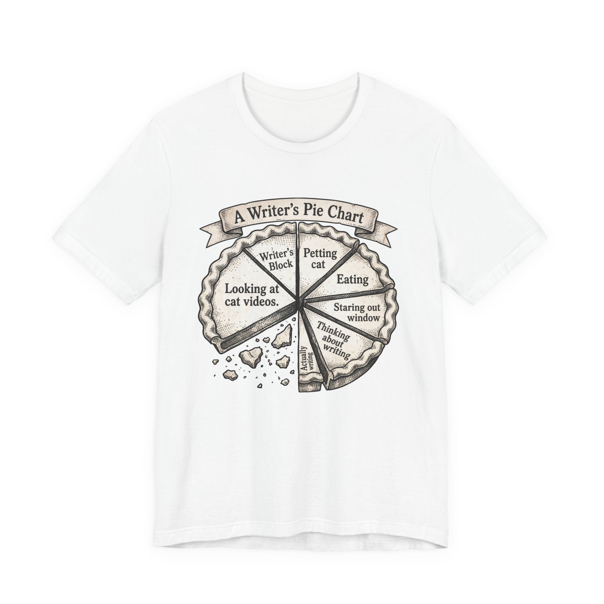 Writer’s Pie Chart T‑Shirt — Funny Cat & Writing Humor Tee
