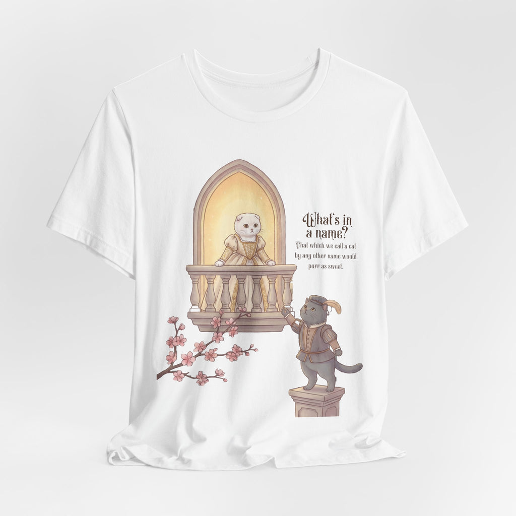 Romeo & Feline Balcony Tee — Cute Romantic Cat Illustration T-Shirt