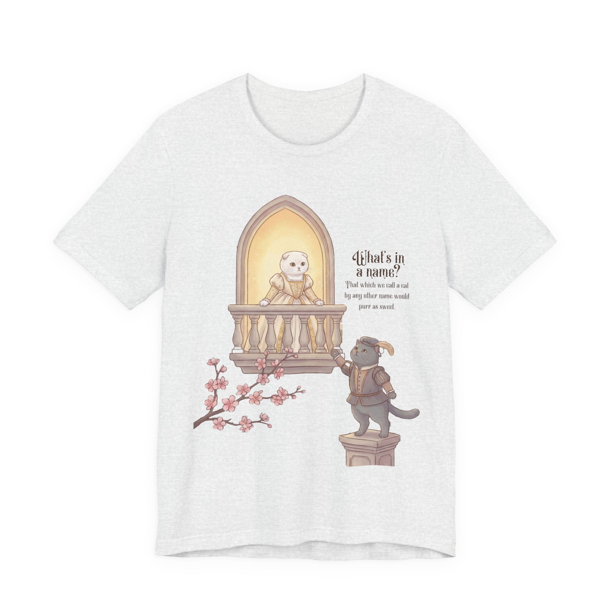 Romeo & Feline Balcony Tee — Cute Romantic Cat Illustration T-Shirt