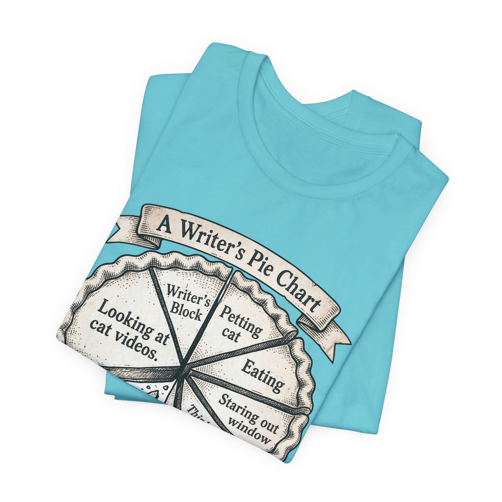 Writer’s Pie Chart T‑Shirt — Funny Cat & Writing Humor Tee