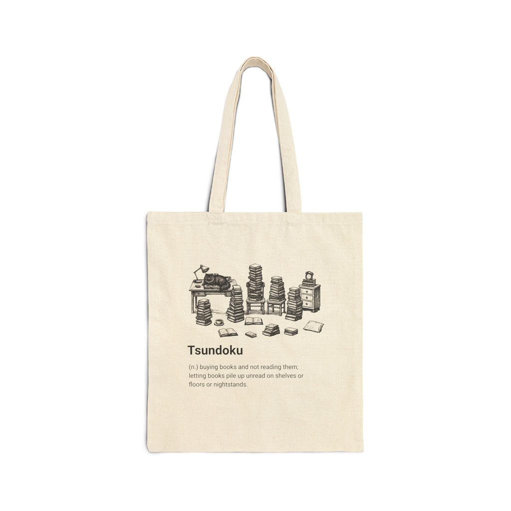 Tsundoku Canvas Tote Bag — Book Lover Tsundoku Definition Illustration