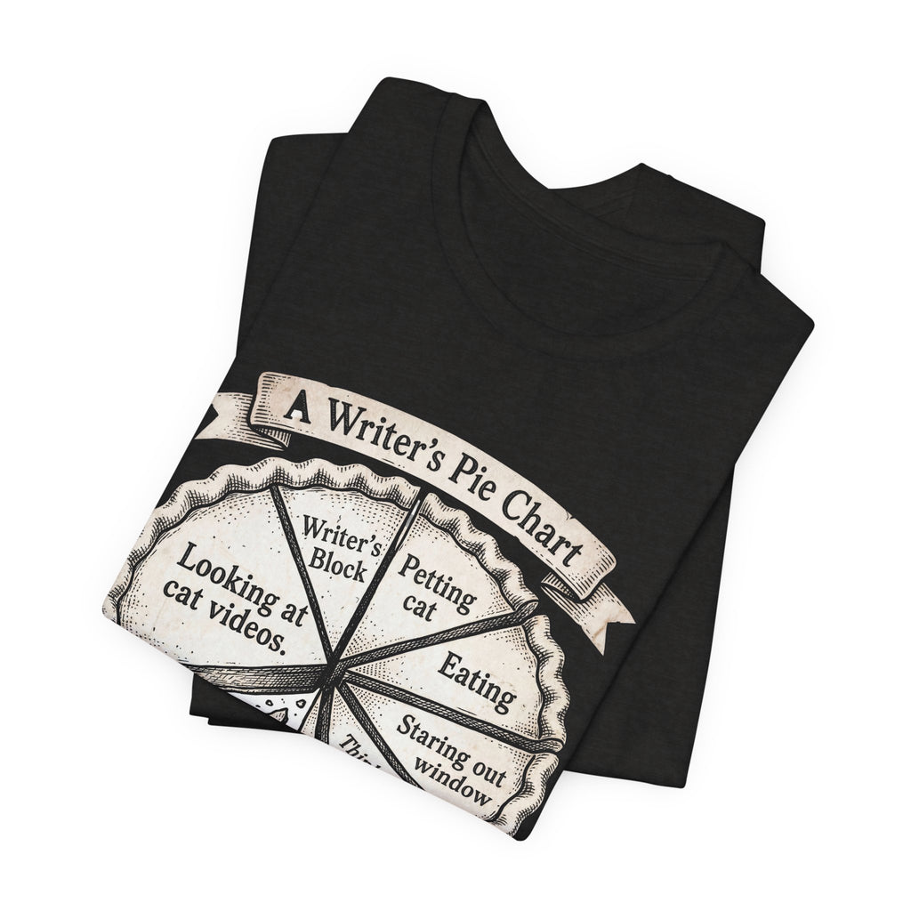 Writer’s Pie Chart T‑Shirt — Funny Cat & Writing Humor Tee